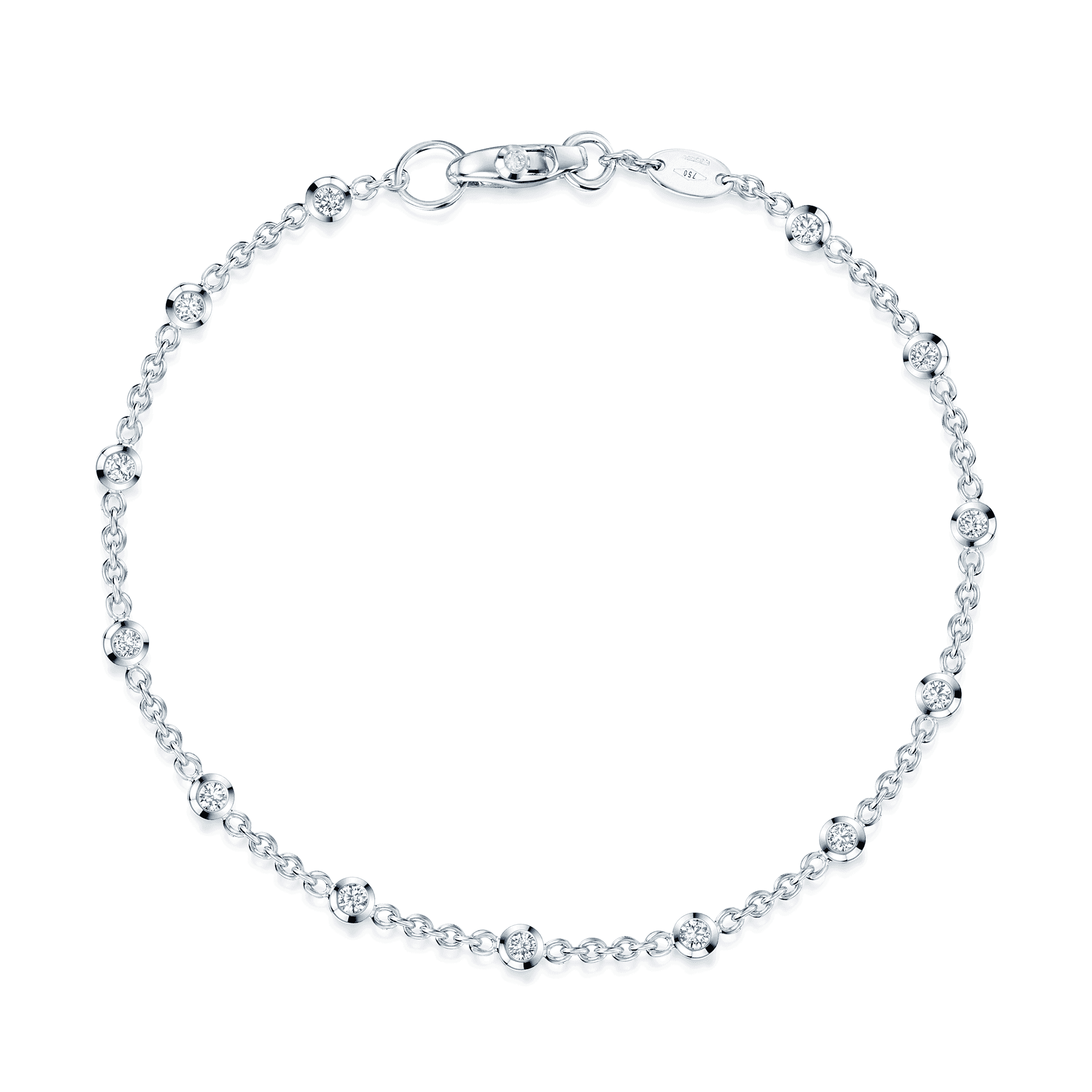 Berry's 18ct White Gold Rub Over Set Round Brilliant Cut Diamond Fine Chain Bracelet - Berry's Jewellers