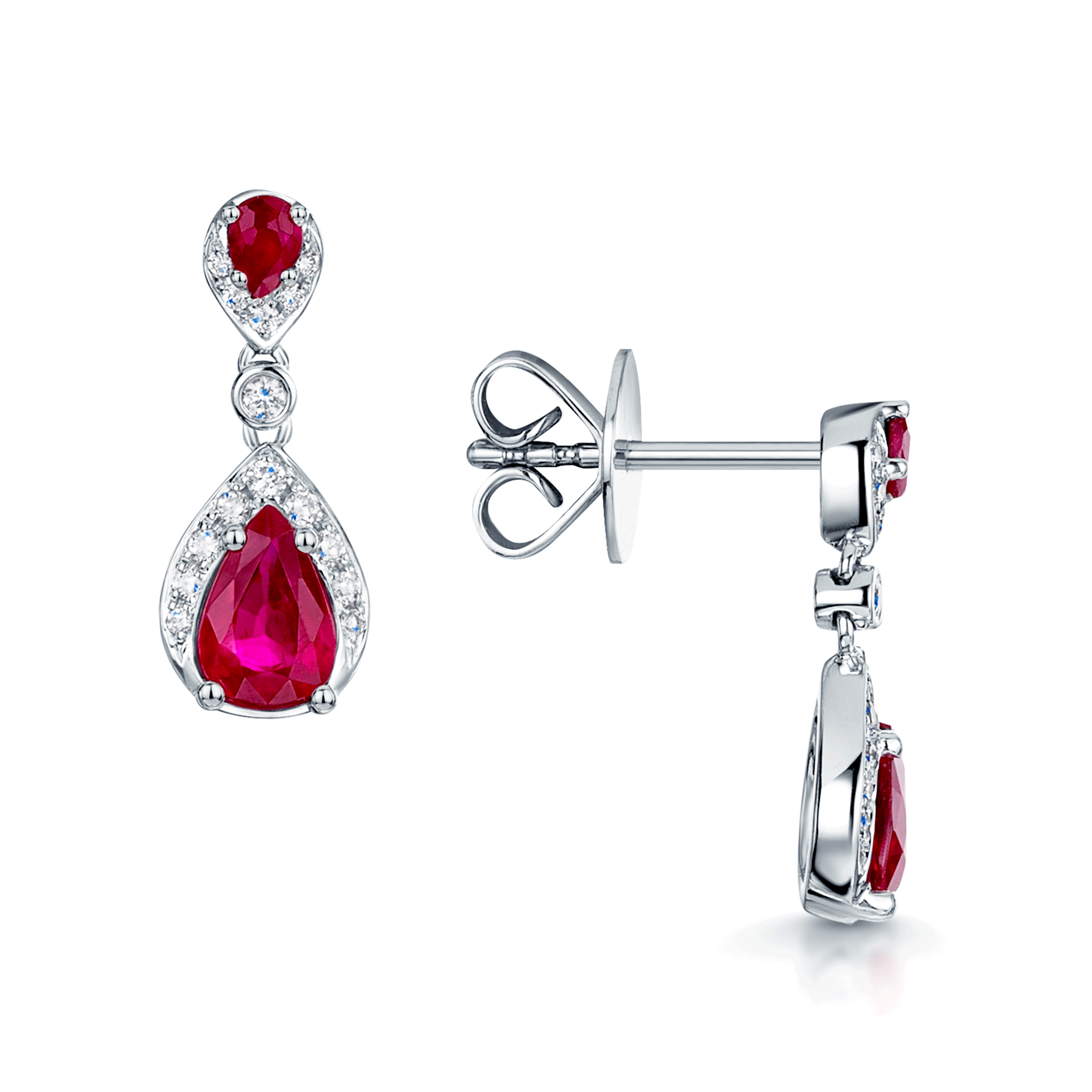 Berry's 18ct White Gold Ruby And Diamond Drop Earrings - Berry's Jewellers