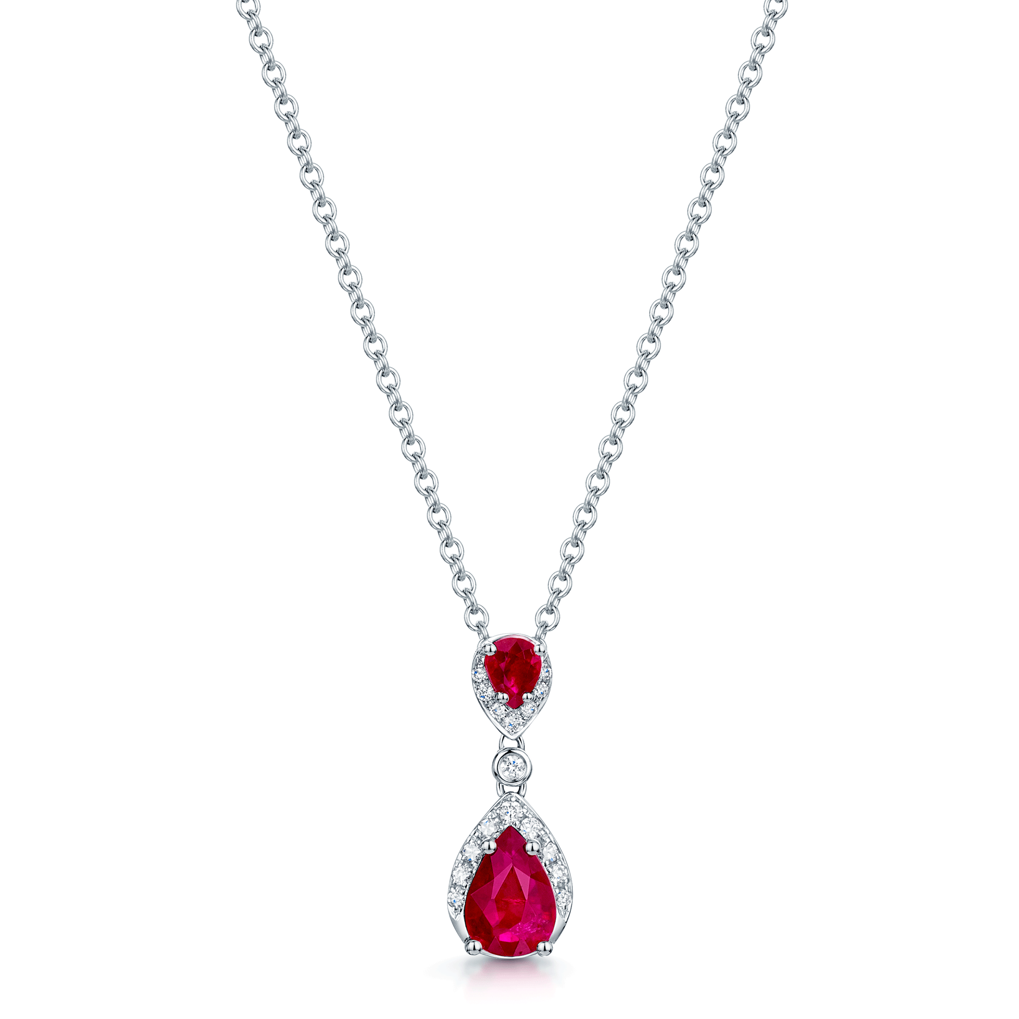 Berry's 18ct White Gold Ruby And Diamond Drop Pendant - Berry's Jewellers