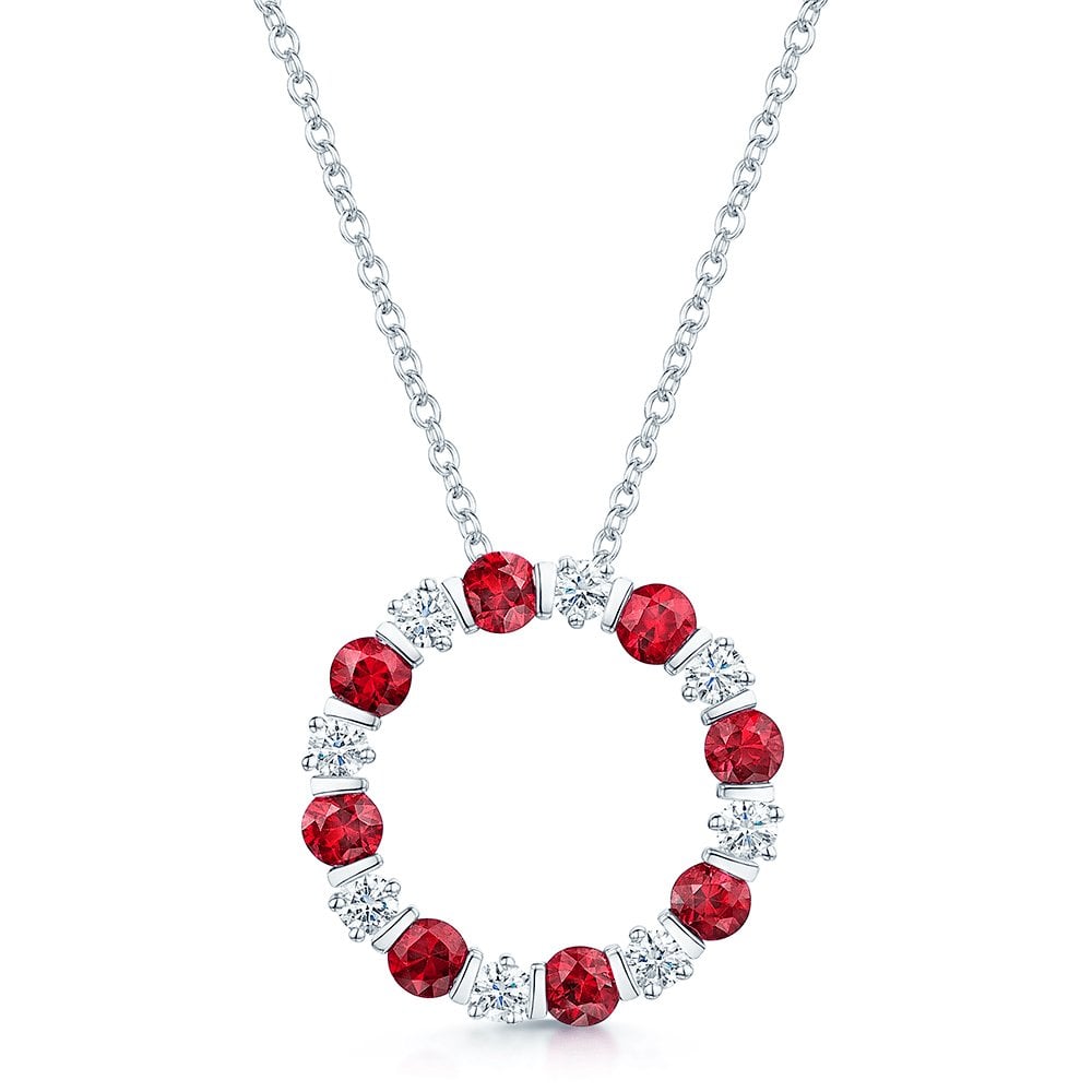 18ct White Gold Ruby & Diamond Circle Pendant