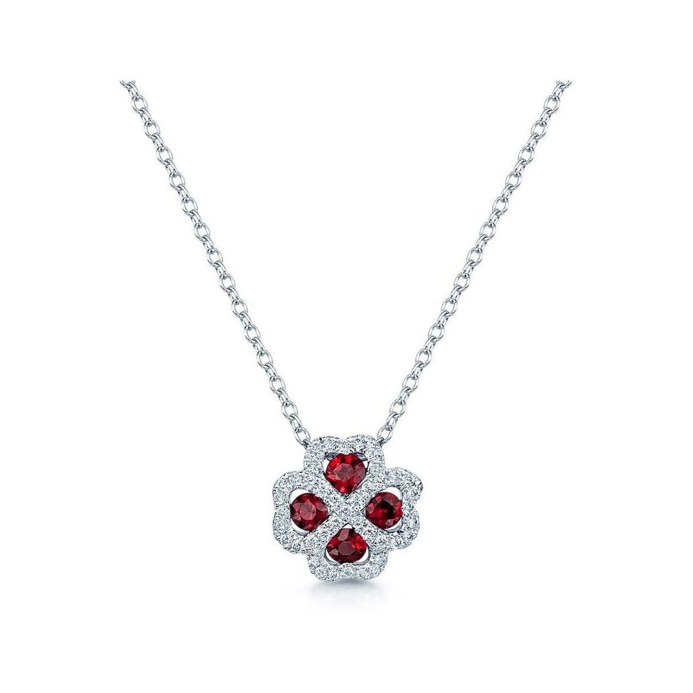 Berry's 18ct White Gold Ruby & Diamond Four Hearts Pendant - Berry's Jewellers