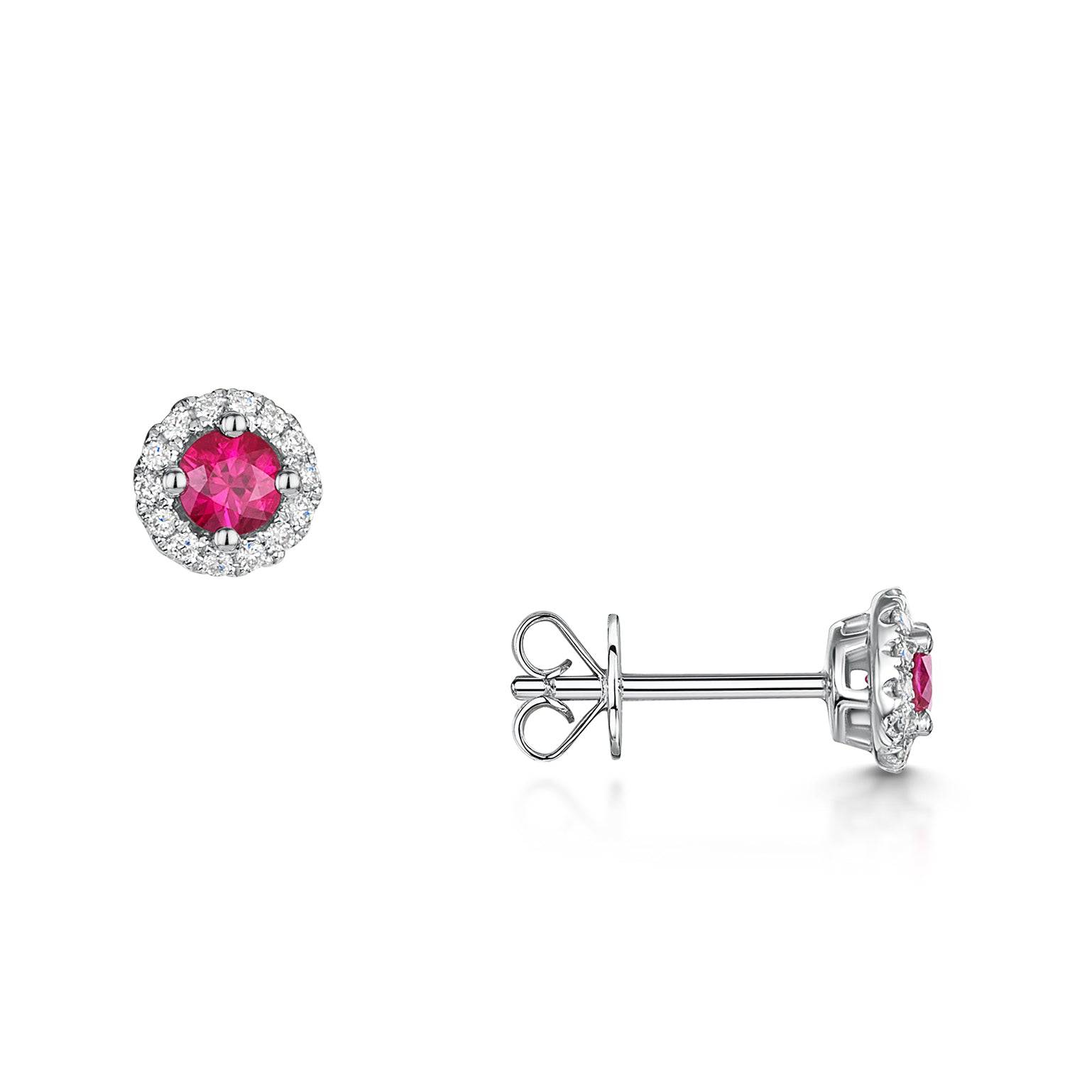 18ct White Gold Ruby & Diamond Halo Earrings