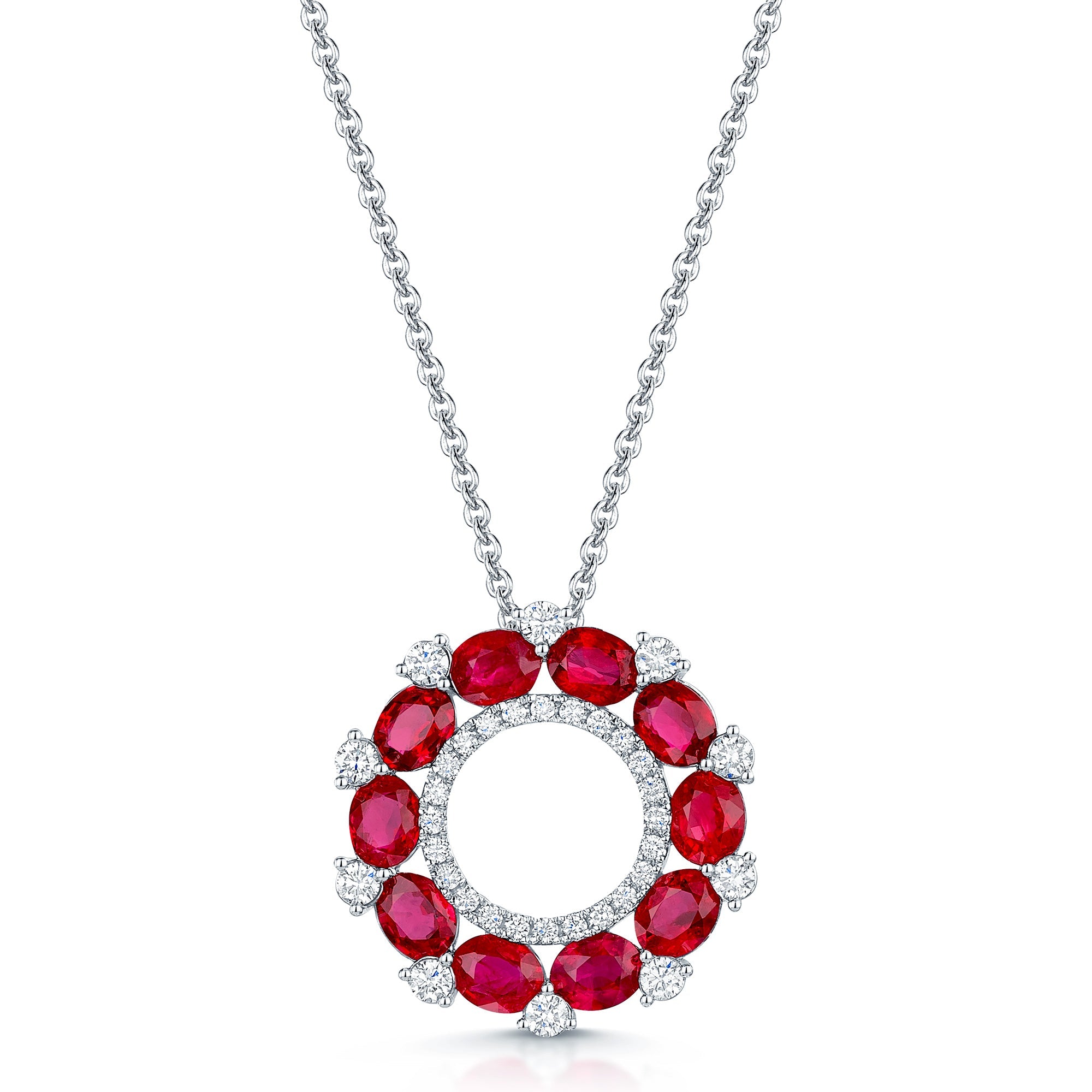 18ct White Gold Ruby & Diamond Open Circle Pendant