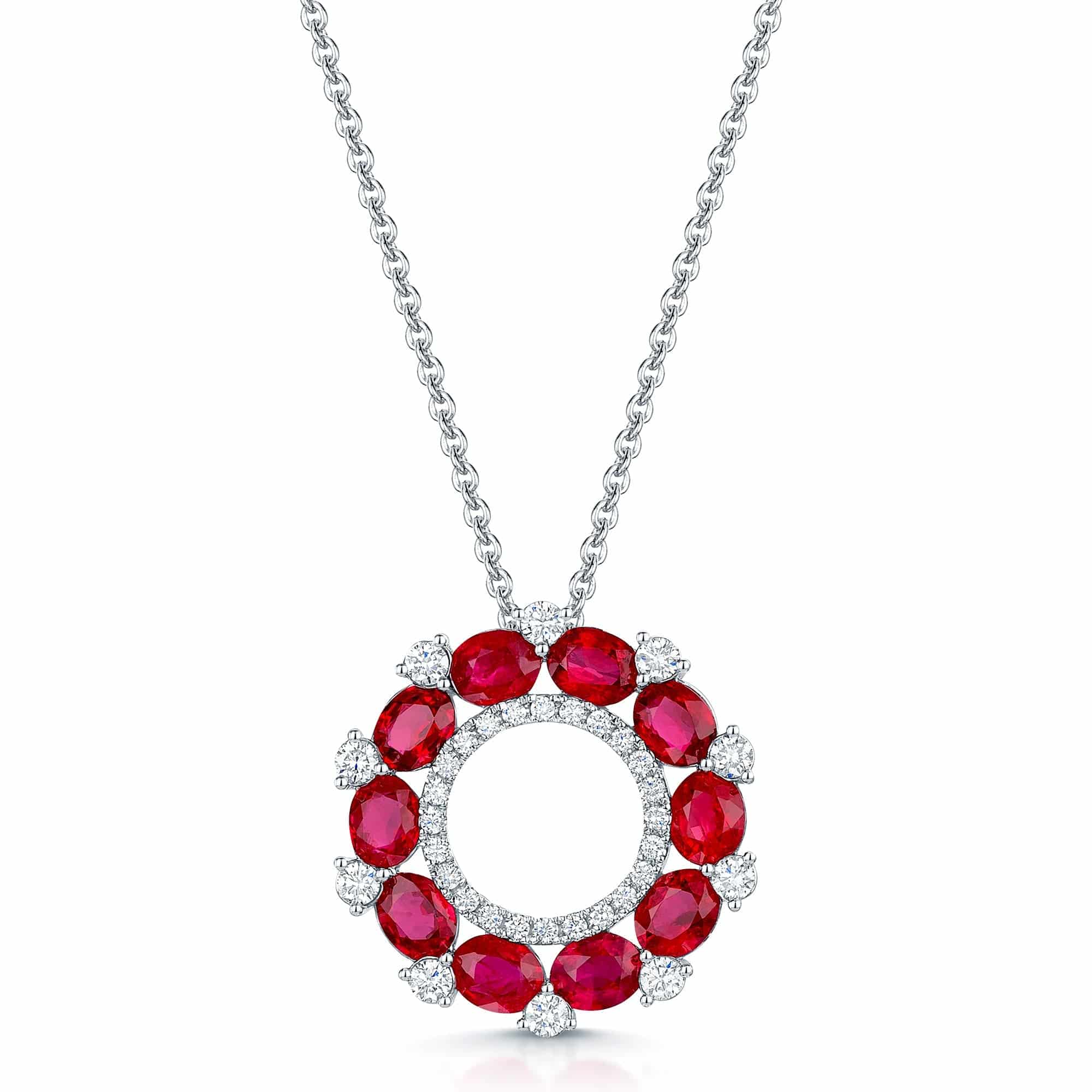 18ct White Gold Ruby & Diamond Open Circle Pendant