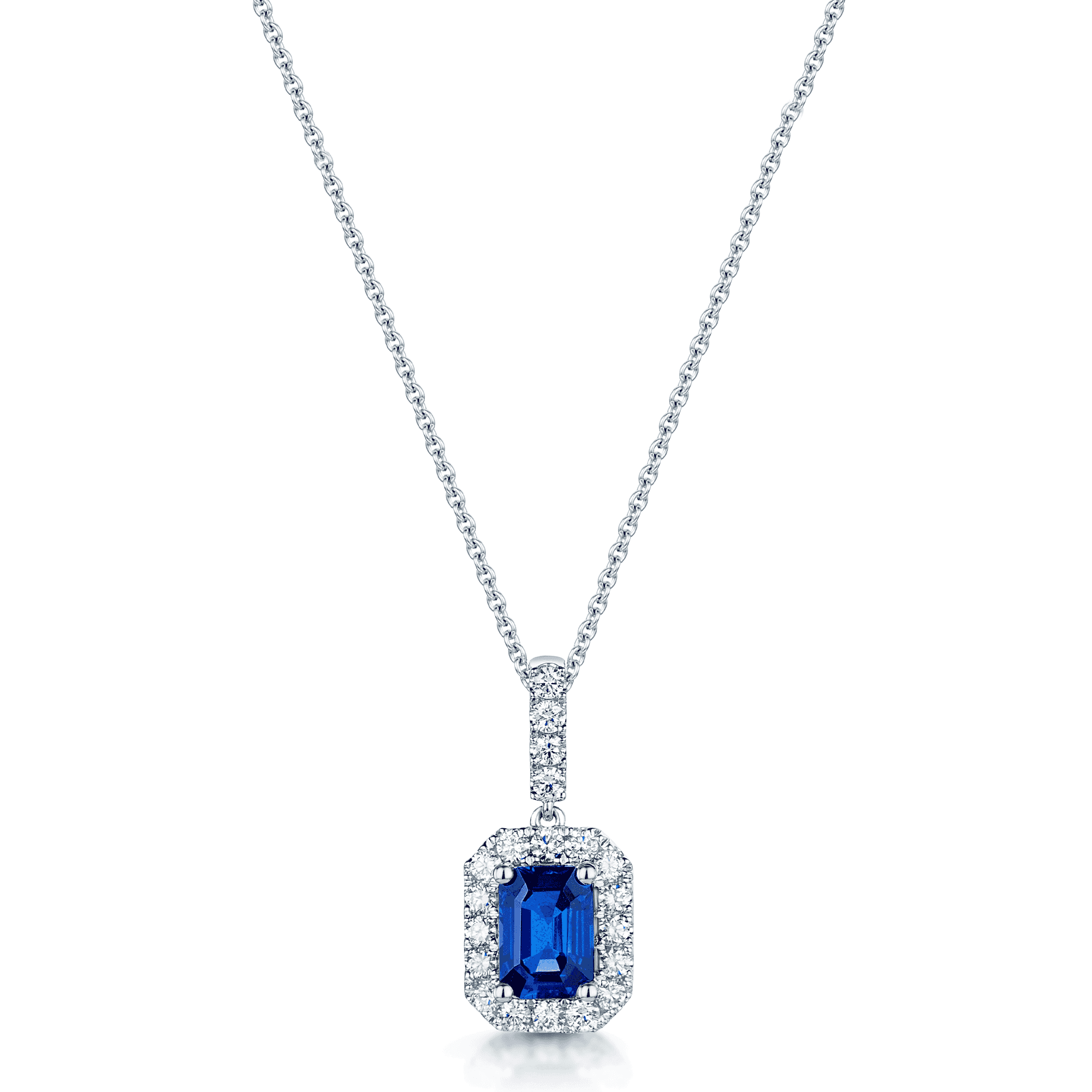 18ct White Gold Sapphire and Diamond Cluster Pendant