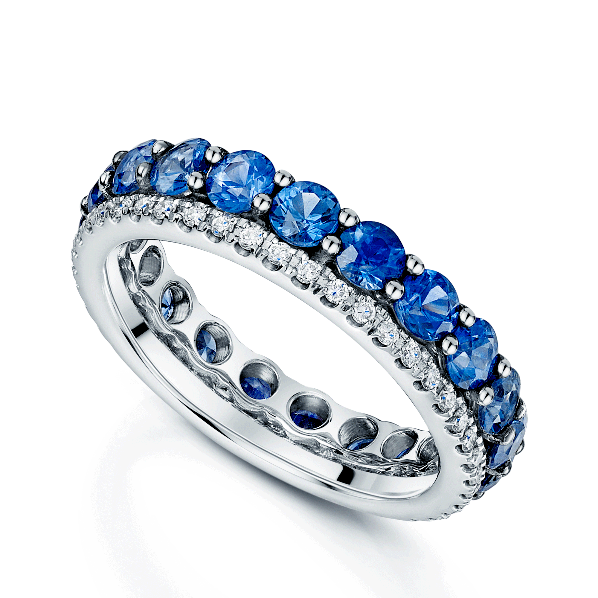 Berry's 18ct White Gold Sapphire And Diamond Double Row Ring - Berry's Jewellers