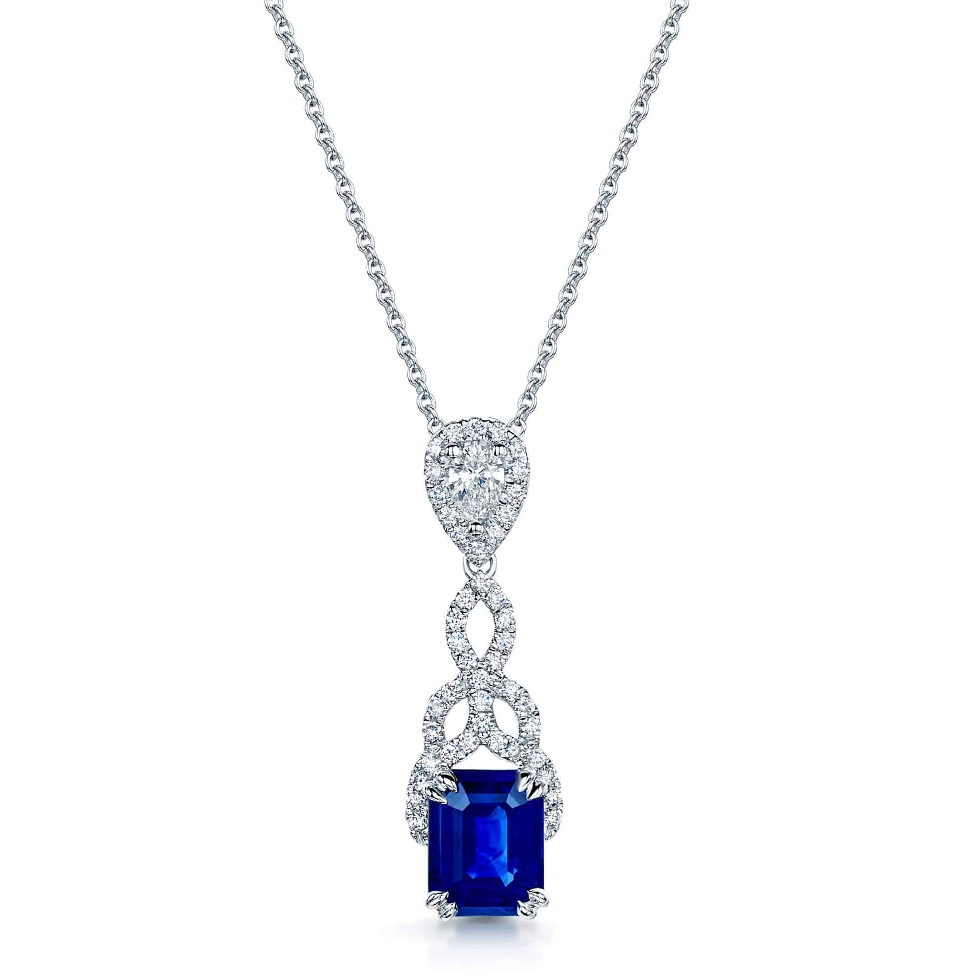 Berry's 18ct White Gold Sapphire and Diamond Drop Fancy Pendant - Berry's Jewellers