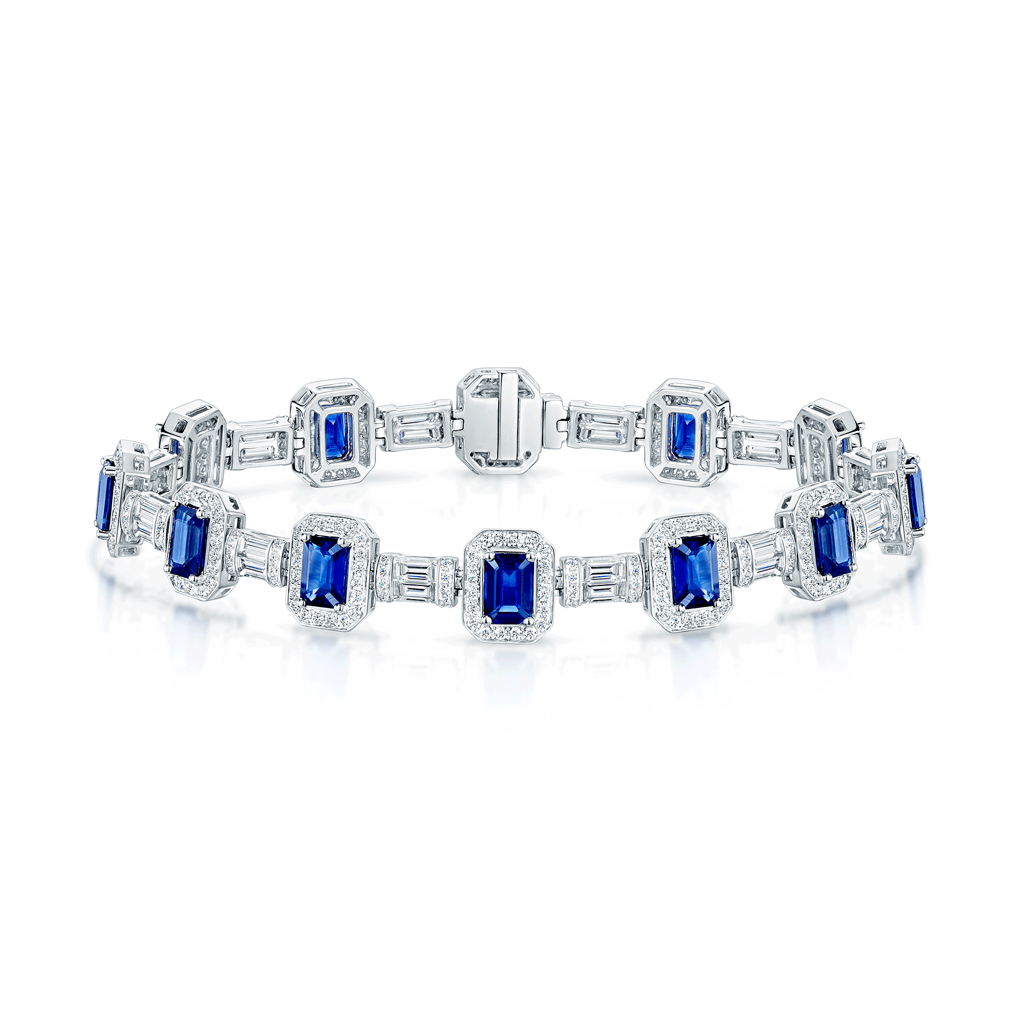 18ct White Gold Sapphire And Diamond Halo Vintage Line Bracelet