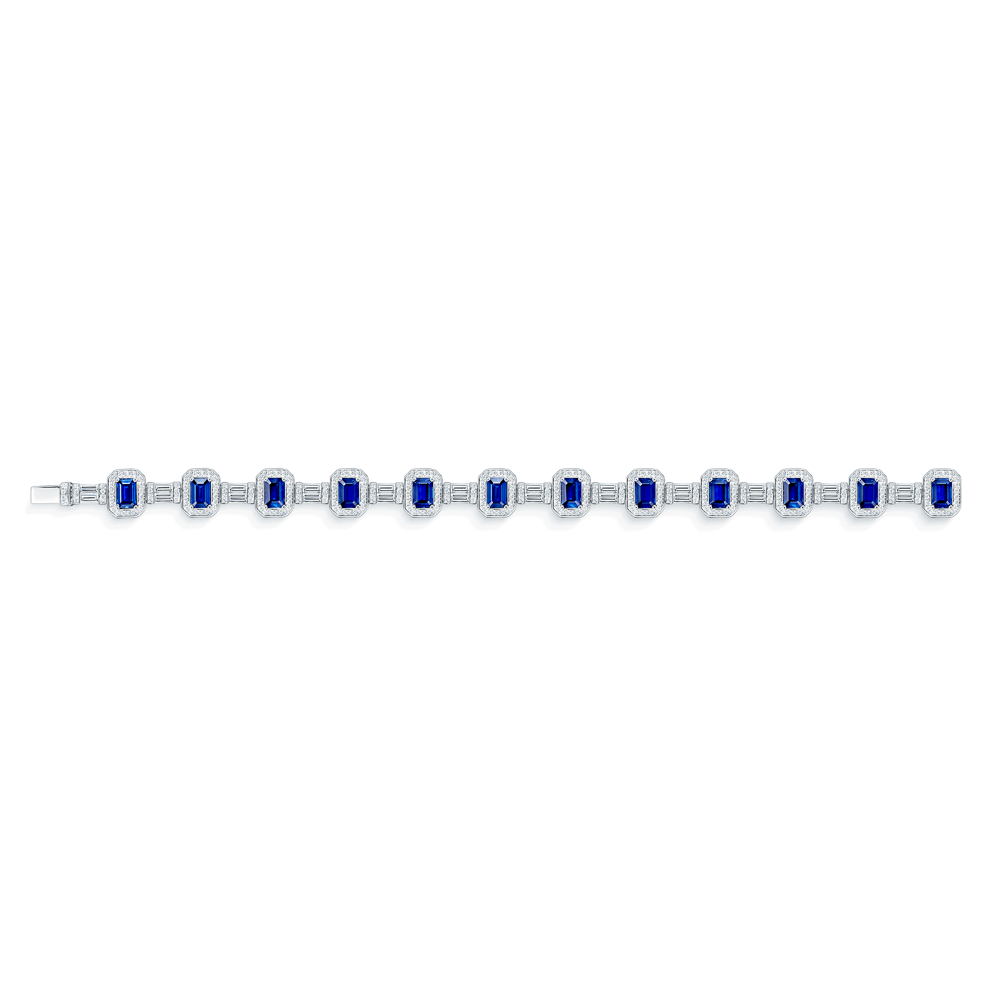 Berry's 18ct White Gold Sapphire And Diamond Halo Vintage Line Bracelet - Berry's Jewellers