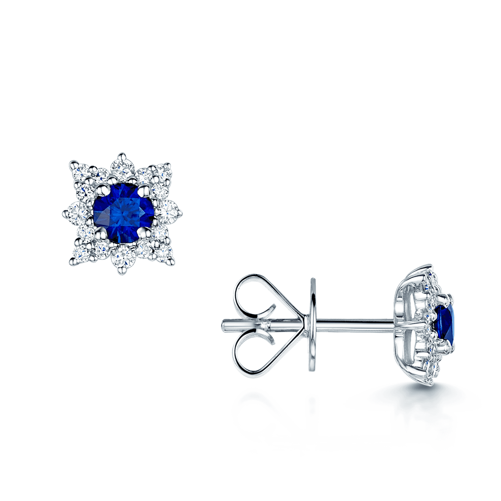 Berry's 18ct White Gold Sapphire And Diamond Star Cluster Stud Earrings - Berry's Jewellers