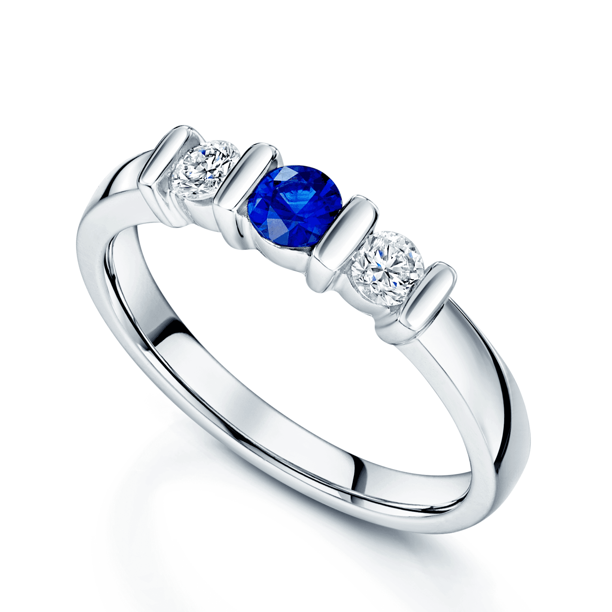 18ct White Gold Sapphire And Diamond Three Stone Bar Set Ring