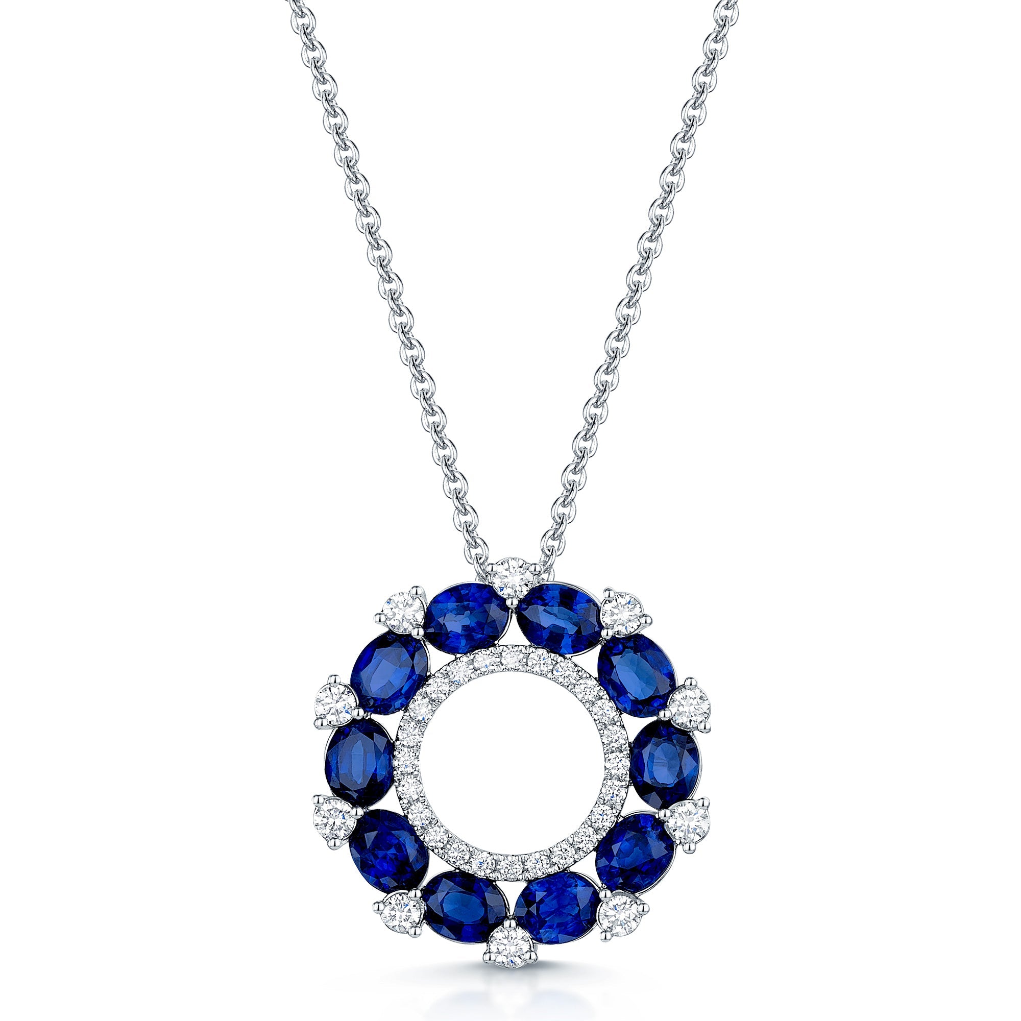 18ct White Gold Sapphire & Diamond Open Circle Pendant