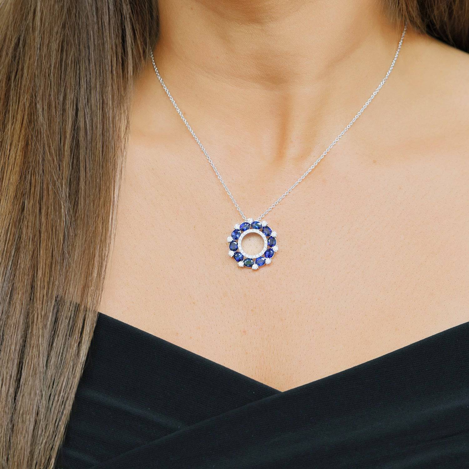 Berry's 18ct White Gold Sapphire & Diamond Open Circle Pendant - Berry's Jewellers