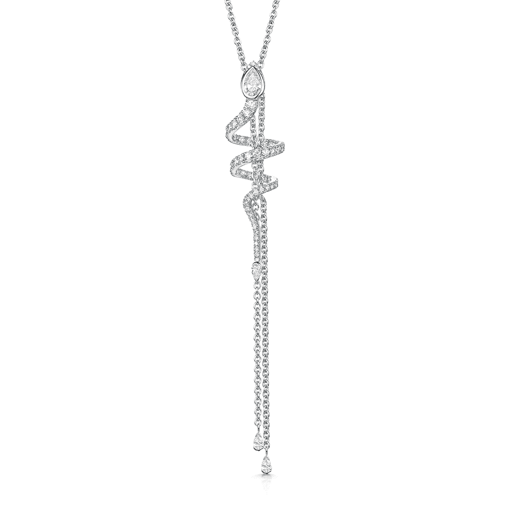 Berry's 18ct White Gold Serpente Pear And Round Brilliant Cut Diamond Spiral Pave Necklet With Diamond Tassels - Berry's Jewellers