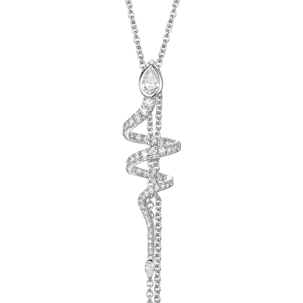 Berry's 18ct White Gold Serpente Pear And Round Brilliant Cut Diamond Spiral Pave Necklet With Diamond Tassels - Berry's Jewellers