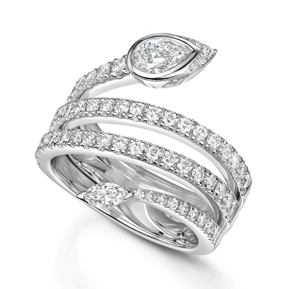 Berry's 18ct White Gold Serpente Pear, Marquise And Round Brilliant Cut Diamond Spiral Pave Dress Ring - Berry's Jewellers