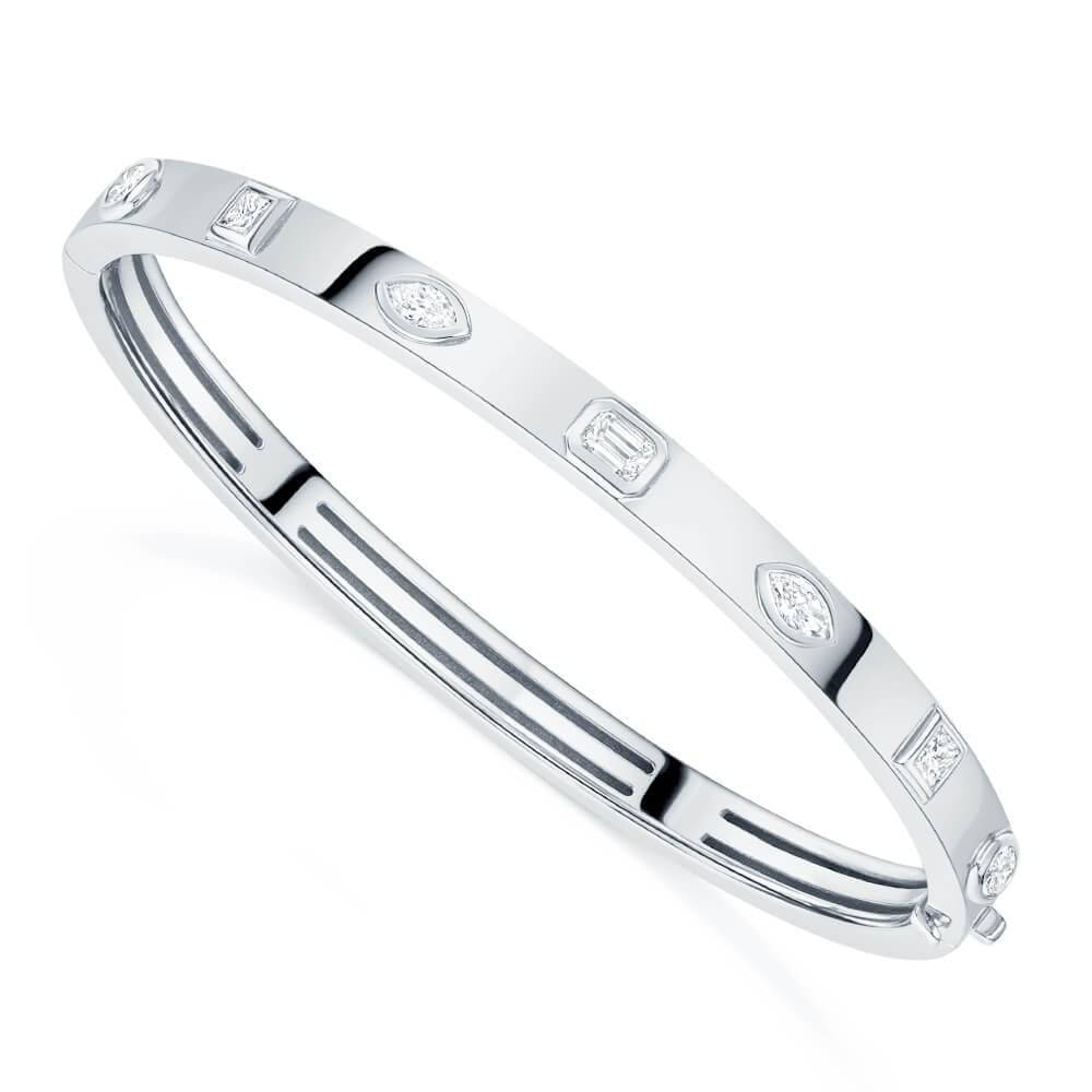 Berry's 18ct White Gold Seven Stone Fancy Cut Diamond Rubover Set Bangle - Berry's Jewellers