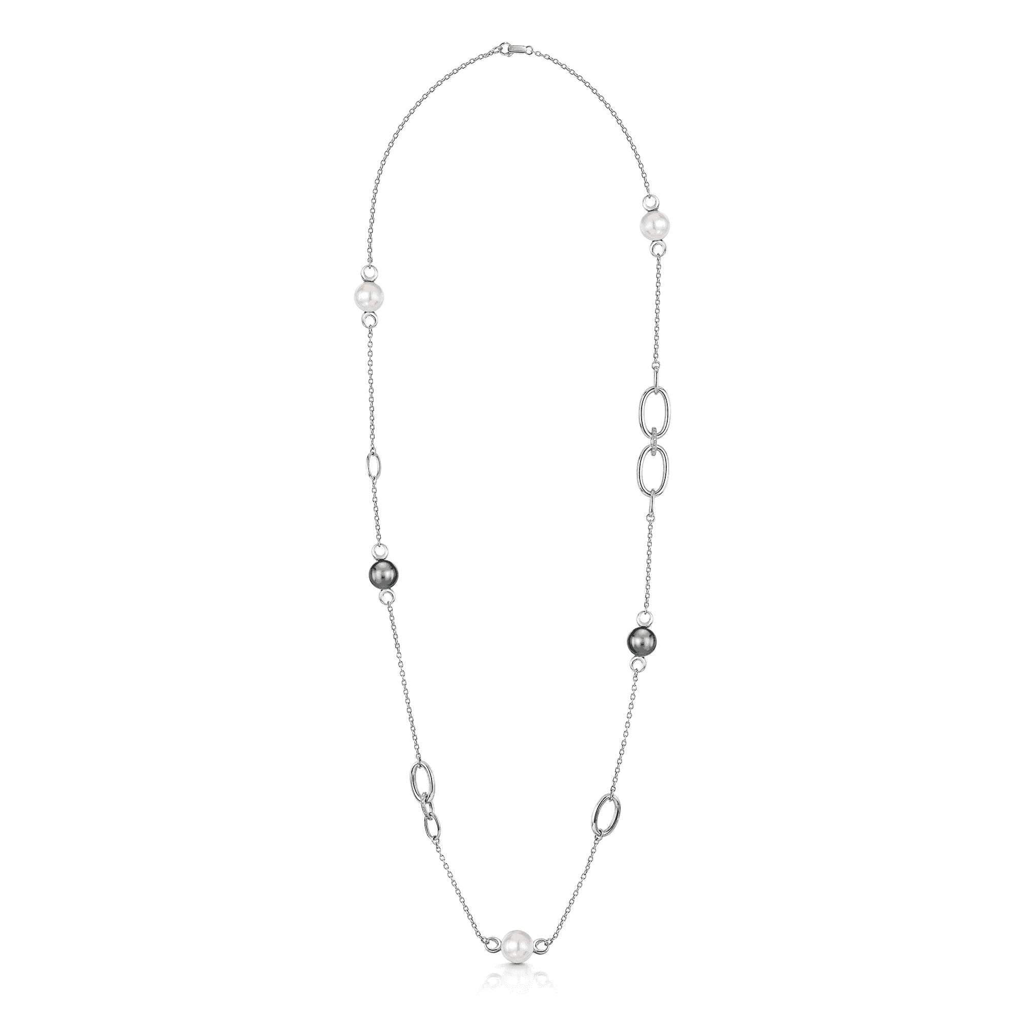 Berry's 18ct White Gold Southsea and Tahitian Cultured Pearl Necklace with Two Pave Set Links - Berry's Jewellers