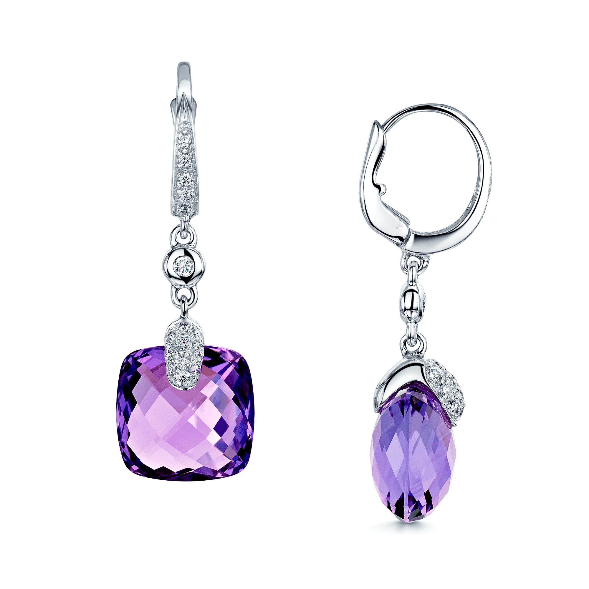 Berry's 18ct White Gold Square Amethyst & Diamond Earrings - Berry's Jewellers