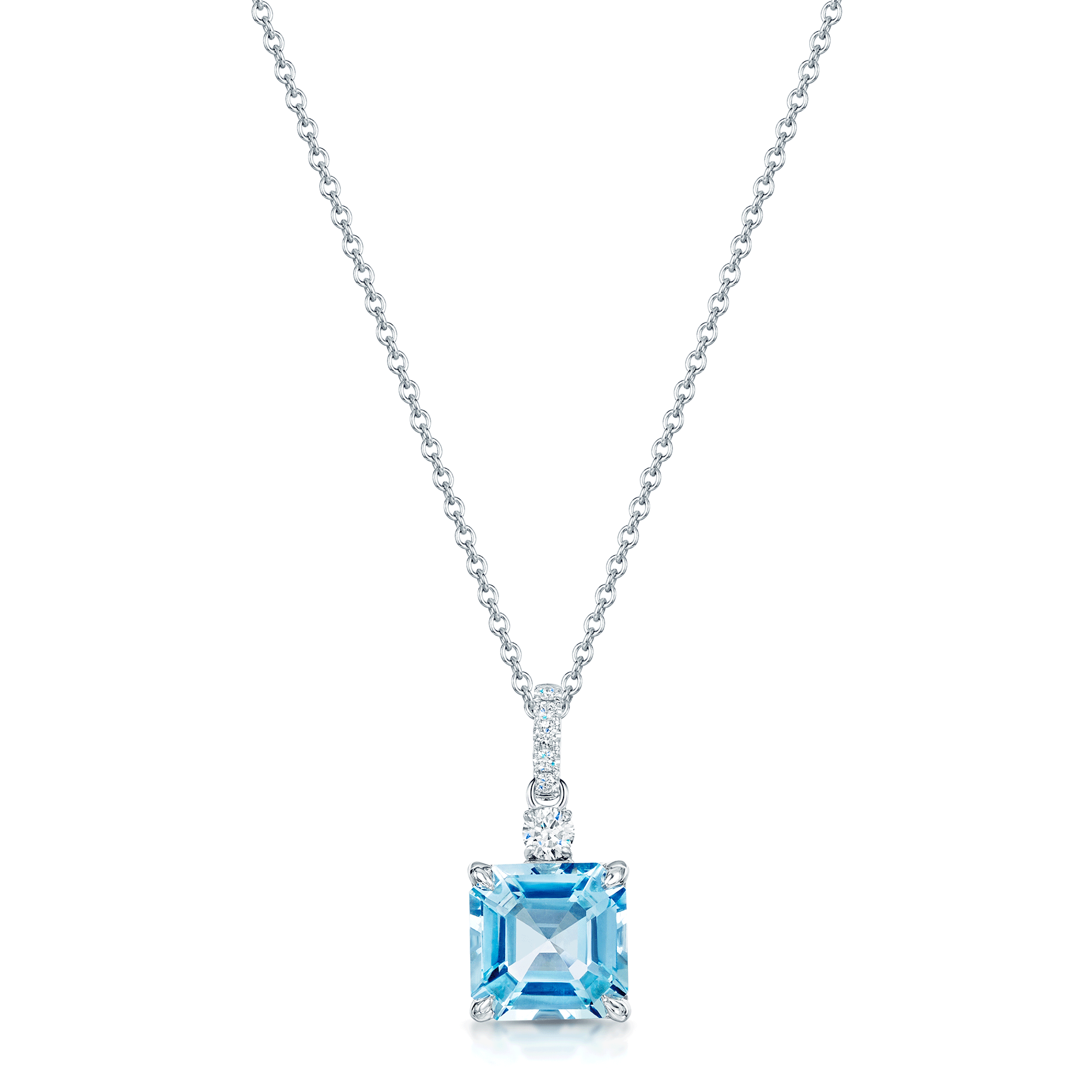 18ct White Gold Square Cut Aquamarine And Diamond Pendant