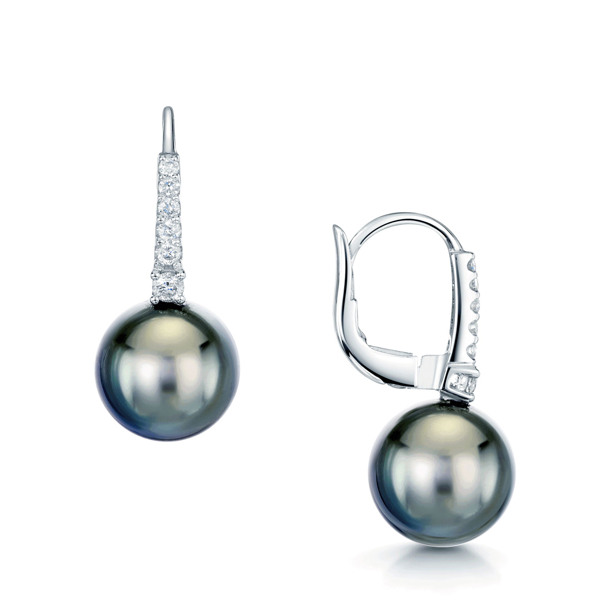 Berry's 18ct White Gold Tahitian Black Pearl and Diamond Small Hoop Style Earrings - Berry's Jewellers