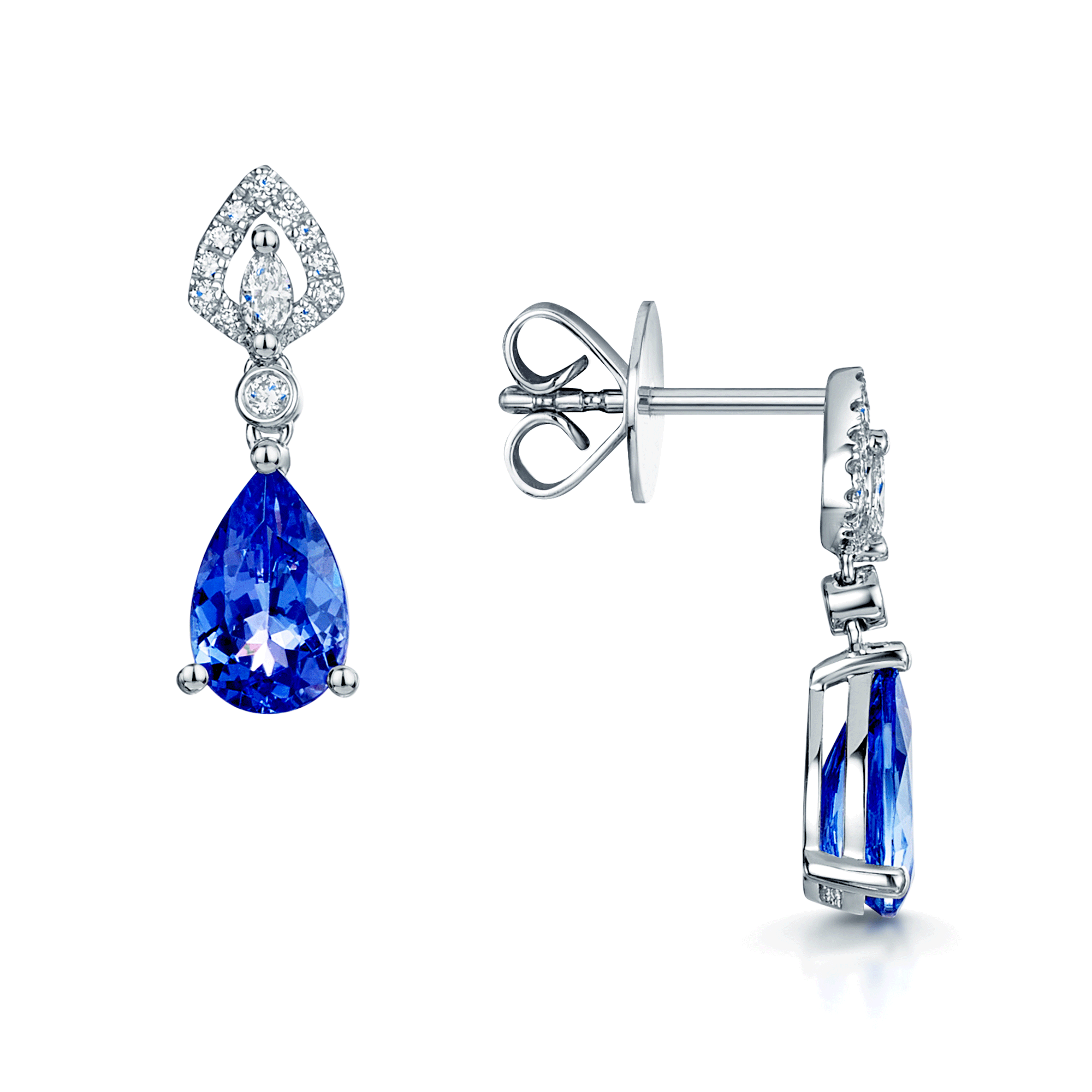 18ct White Gold Tanzanite And Diamond Drop Earrings