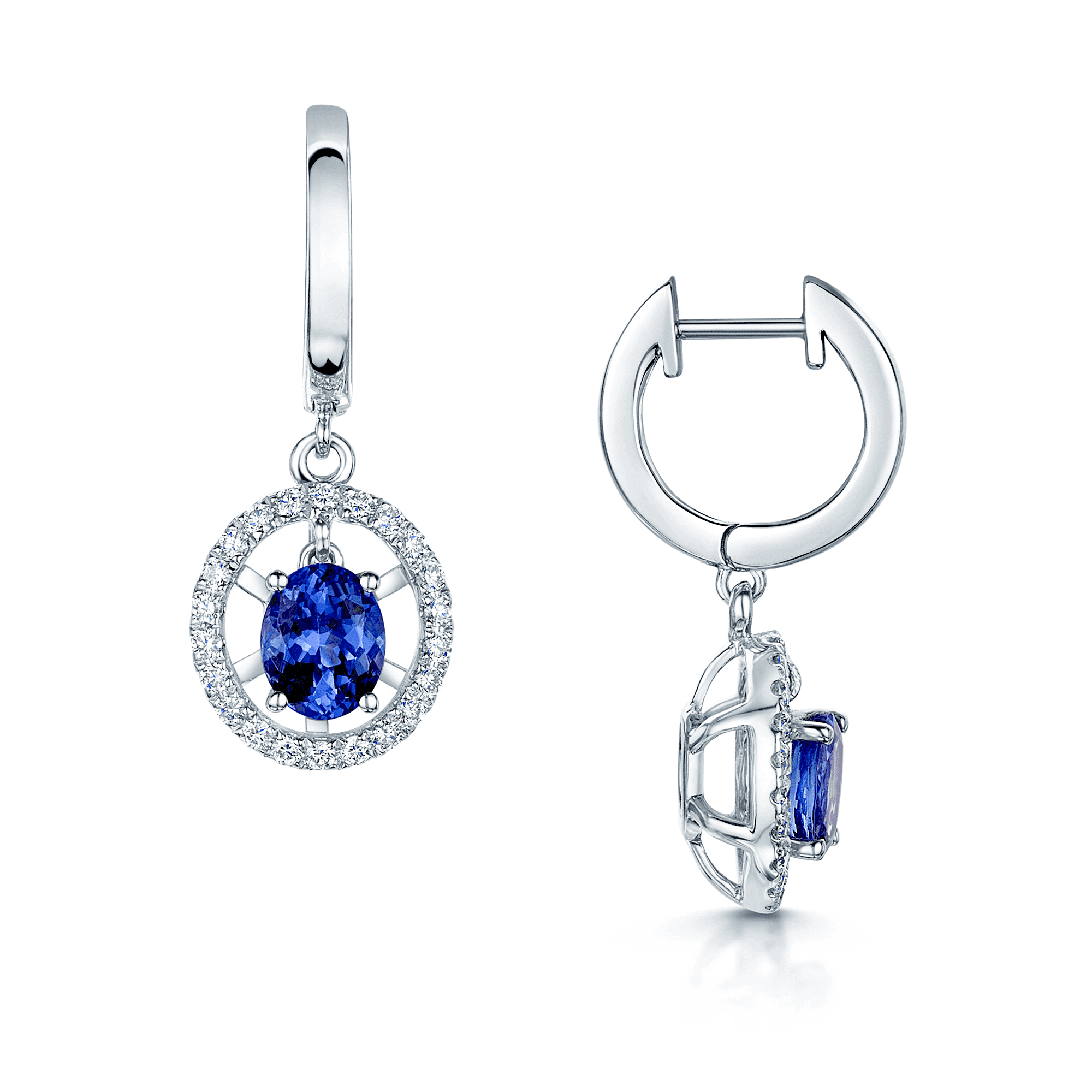 Berry's 18ct White Gold Tanzanite And Diamond Framed Drop Hoop Earrings - Berry's Jewellers