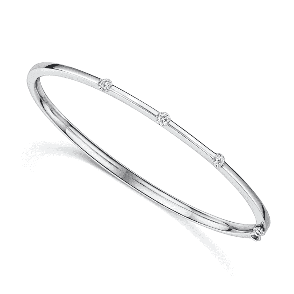 18ct White Gold Three Diamond Set Bangle