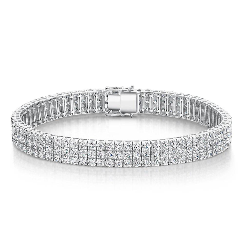 18ct White Gold Three Row Round Brilliant Cut Diamond Claw Set Bracelet