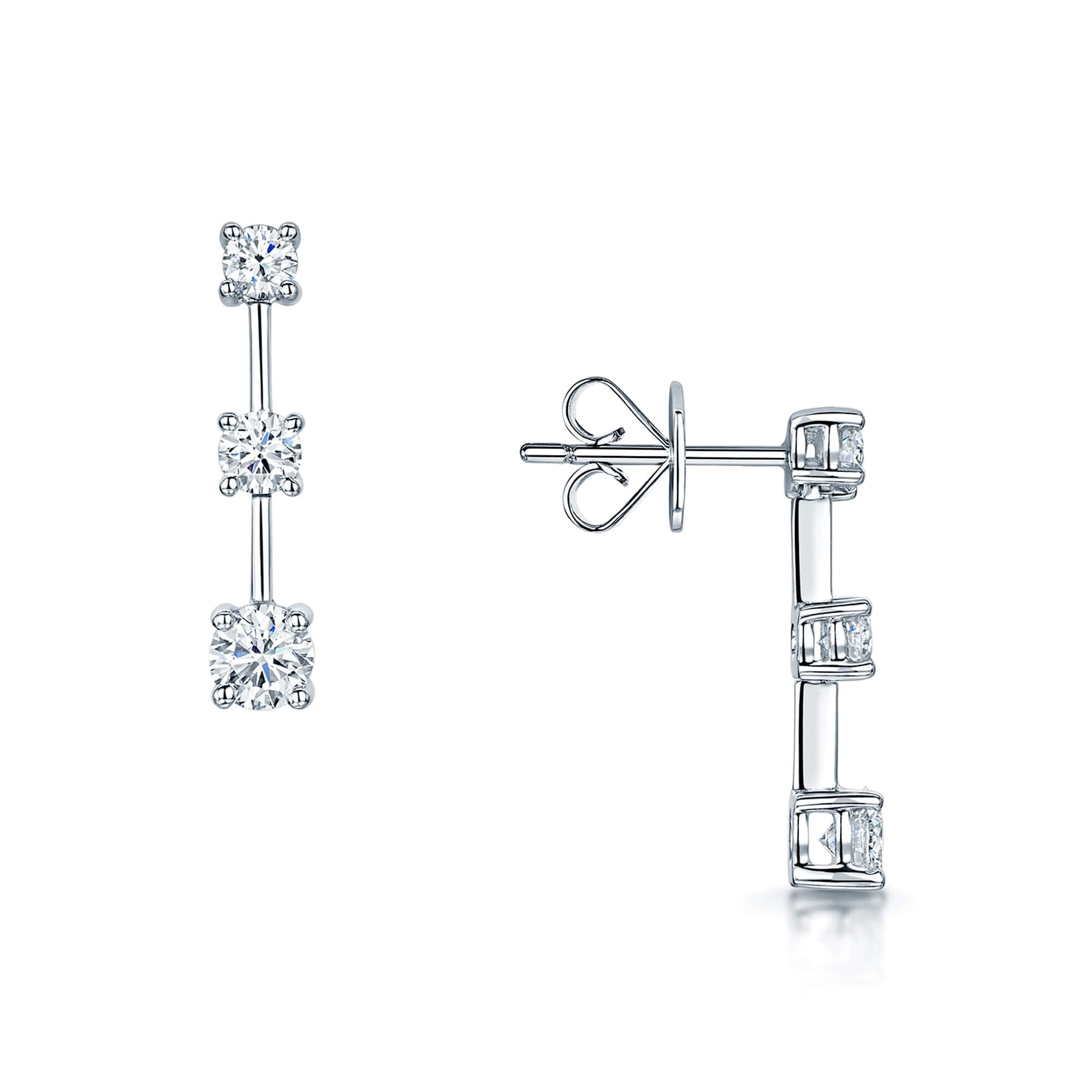 Berry's 18ct White Gold Three Stone  Diamond Bar Set Drop Earrings - Berry's Jewellers