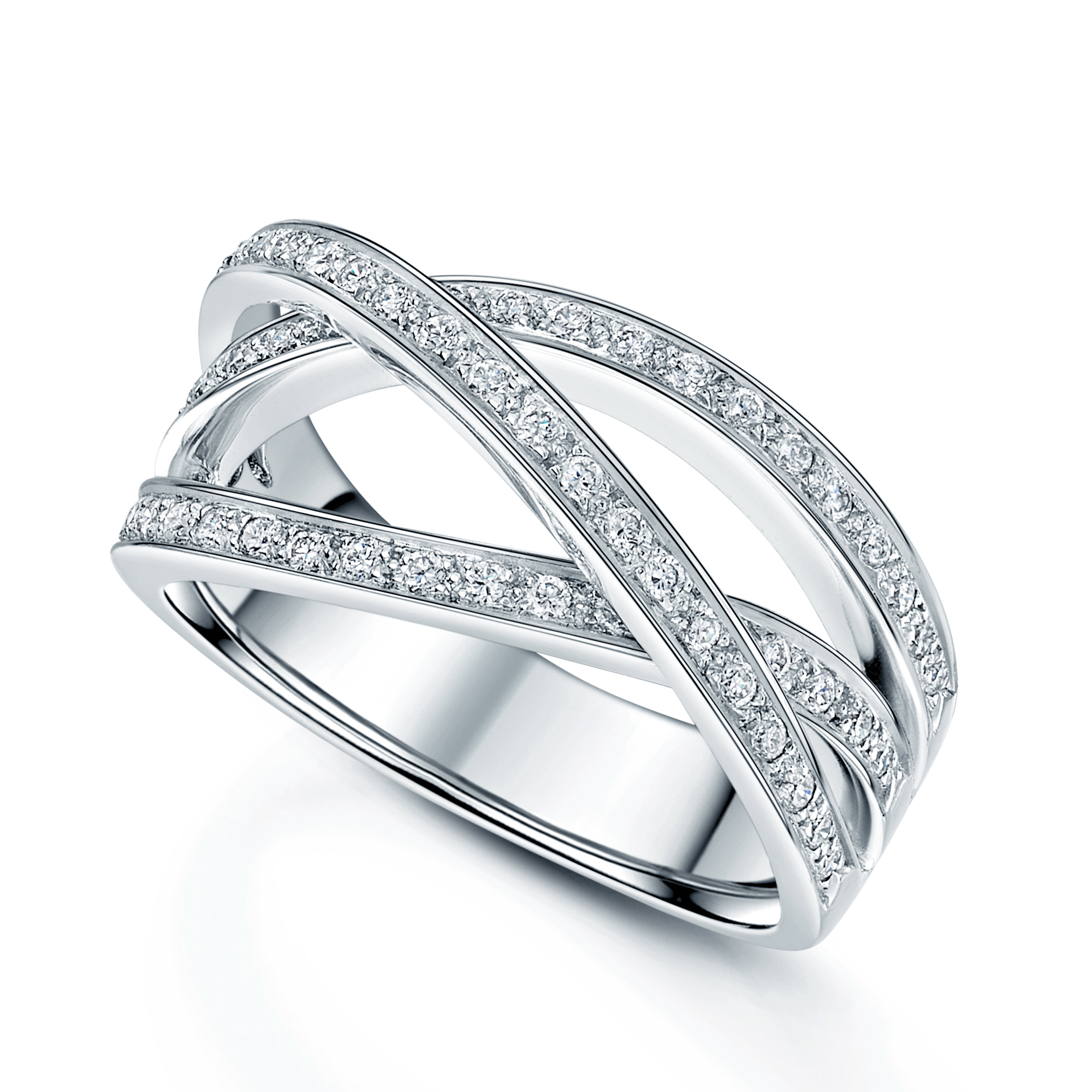 Berry's 18ct White Gold Three Strand Cross Over Pave Set Diamond Ring - Berry's Jewellers