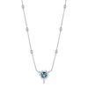 18ct White Gold Trilliant Cut Aquamarine & Marquise Diamond Flower Necklace With Marquise Cut Diamond Set Chain