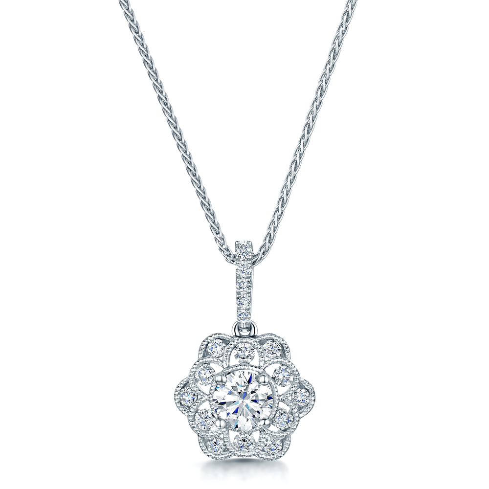 Berry's 18ct White Gold Vintage Style Diamond Pendant - Berry's Jewellers