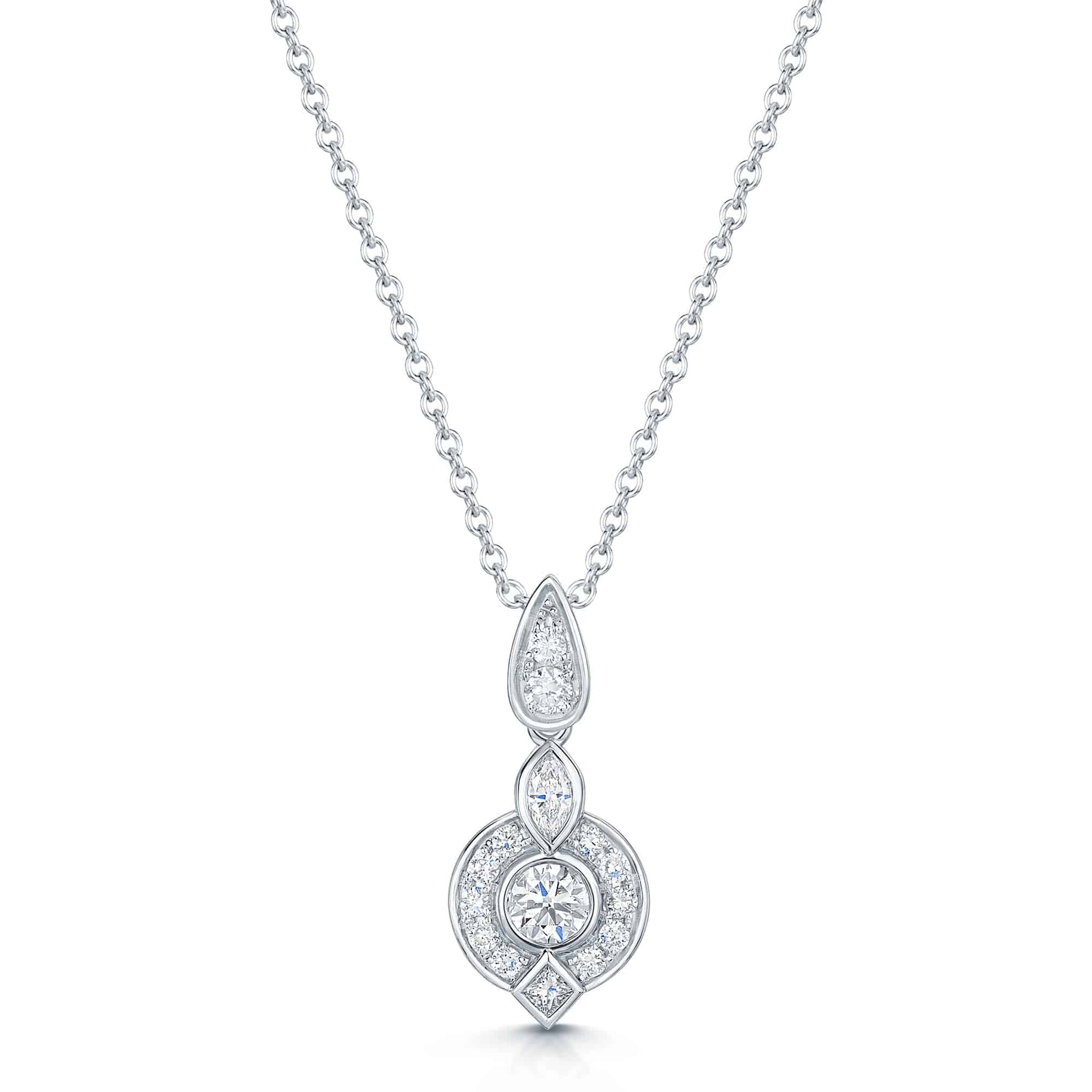 18ct White Gold Vintage Style Diamond Pendant