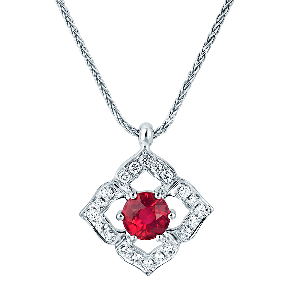 Berry's 18ct White Gold Vintage Style Ruby & Diamond Pendant - Berry's Jewellers