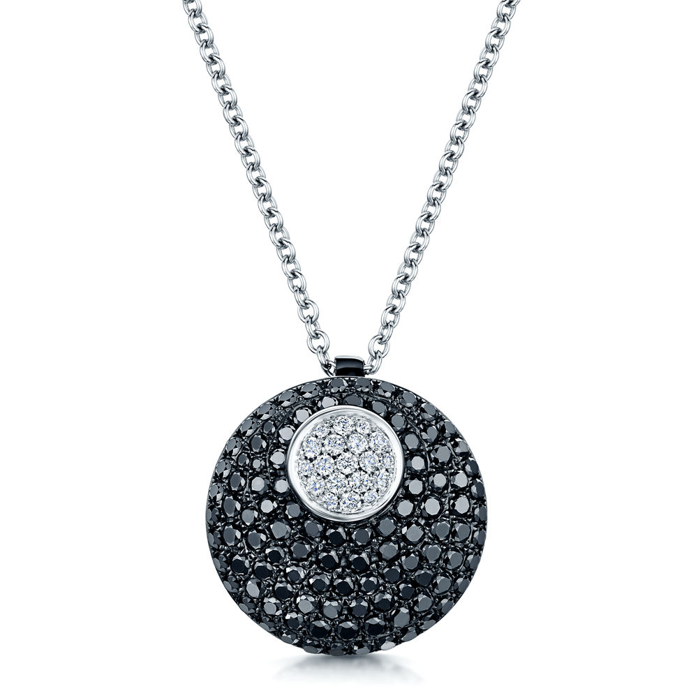 Berry's 18ct White Gold White & Black Diamond Set Circular Pendant - Berry's Jewellers