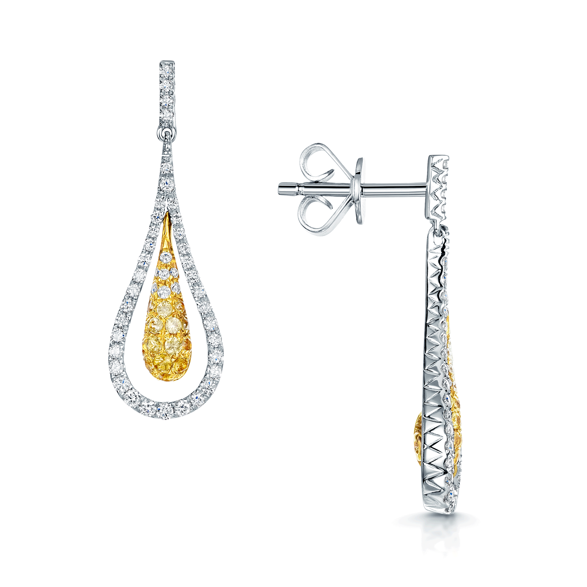 Berry's 18ct White Gold Yellow Sapphire And Diamond Pave Set Teardrop Earrings - Berry's Jewellers