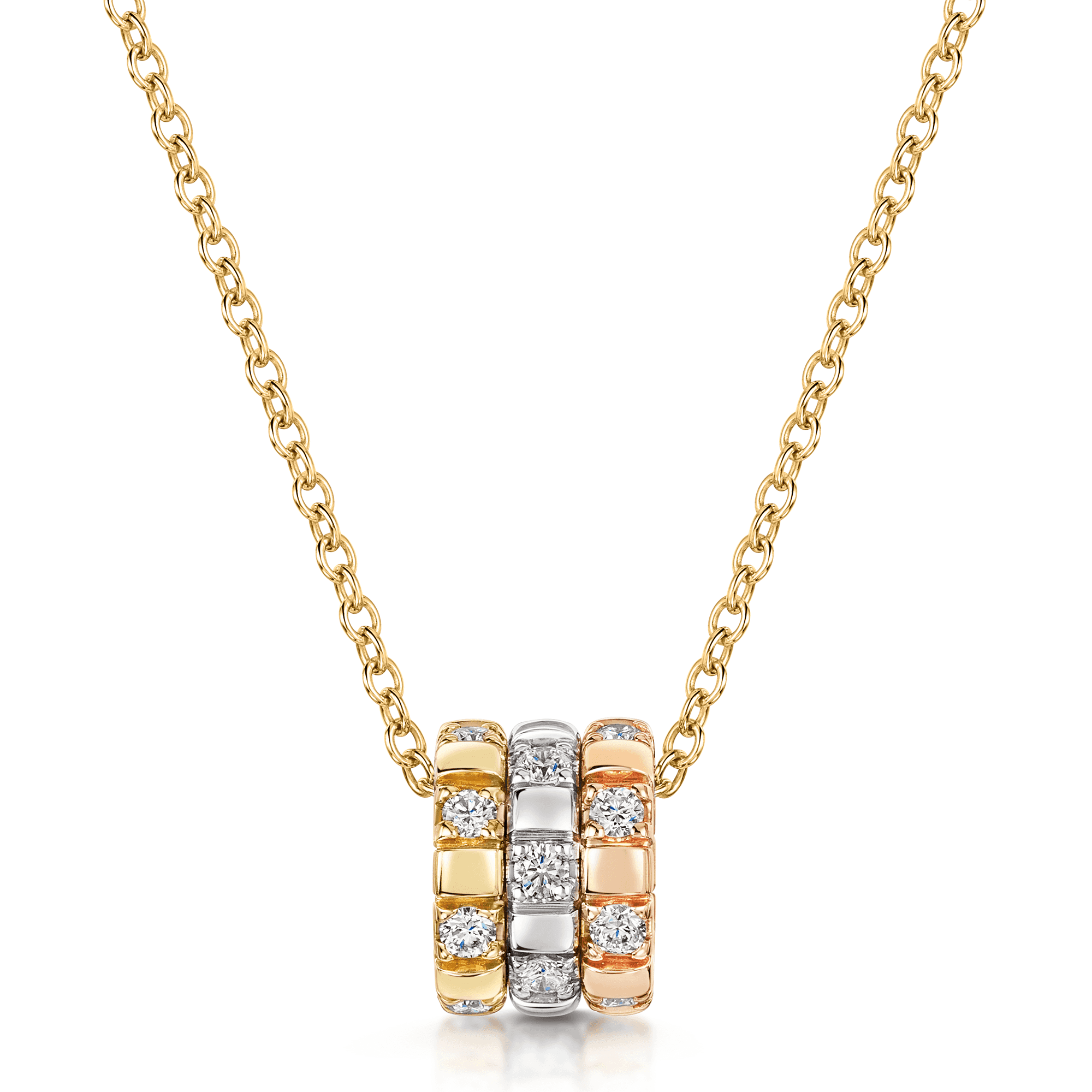 Berry's 18ct White, Rose & Yellow Gold Round Brilliant Cut Diamond Barrel Pendant - Berry's Jewellers