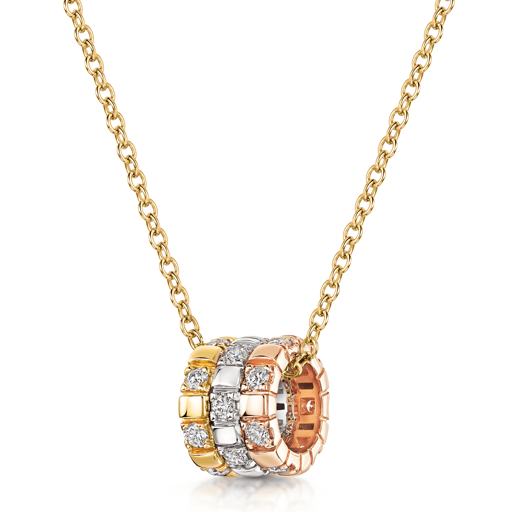 Berry's 18ct White, Rose & Yellow Gold Round Brilliant Cut Diamond Barrel Pendant - Berry's Jewellers