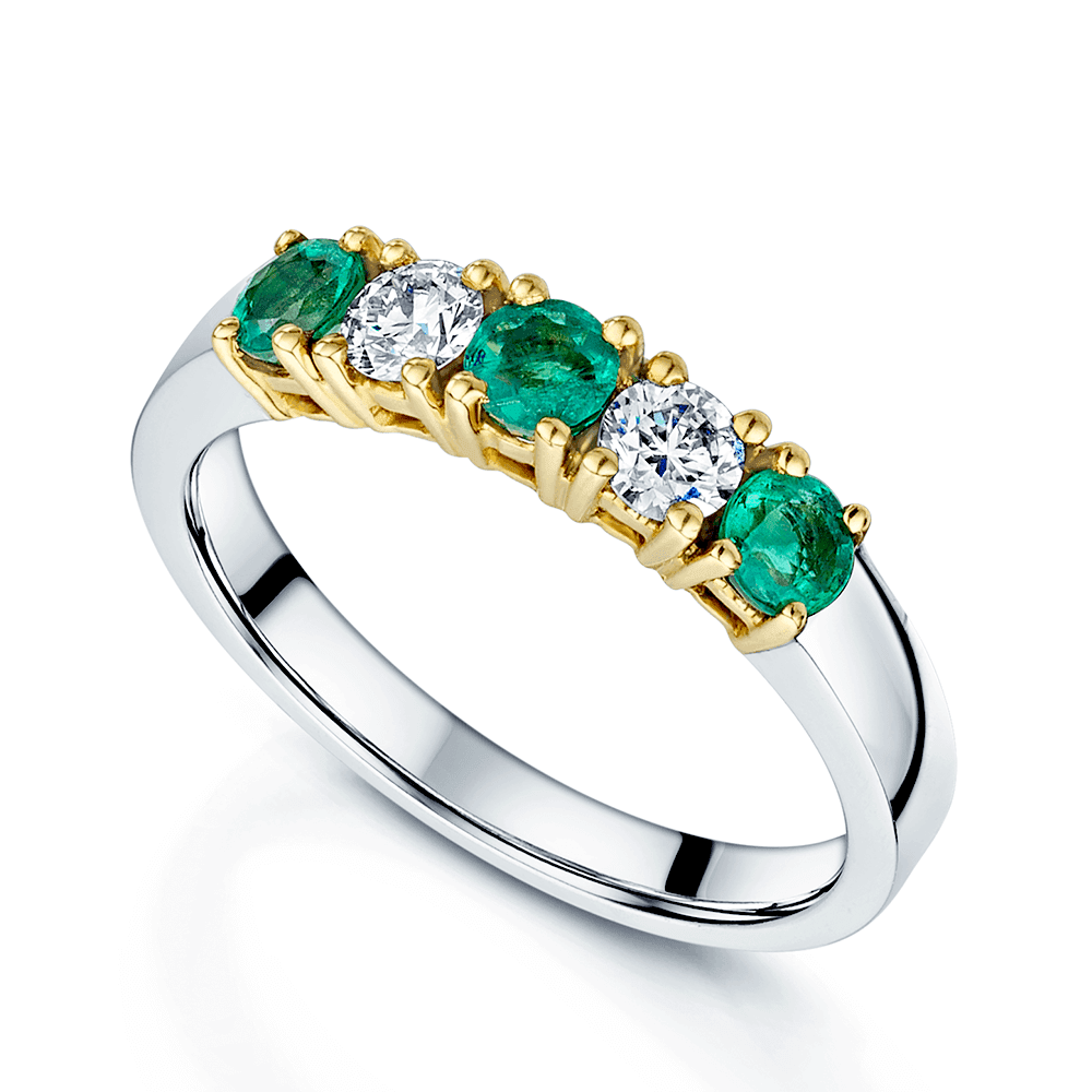 Berry's 18ct White & Yellow Gold Emerald & Diamond Half Eternity Ring - Berry's Jewellers