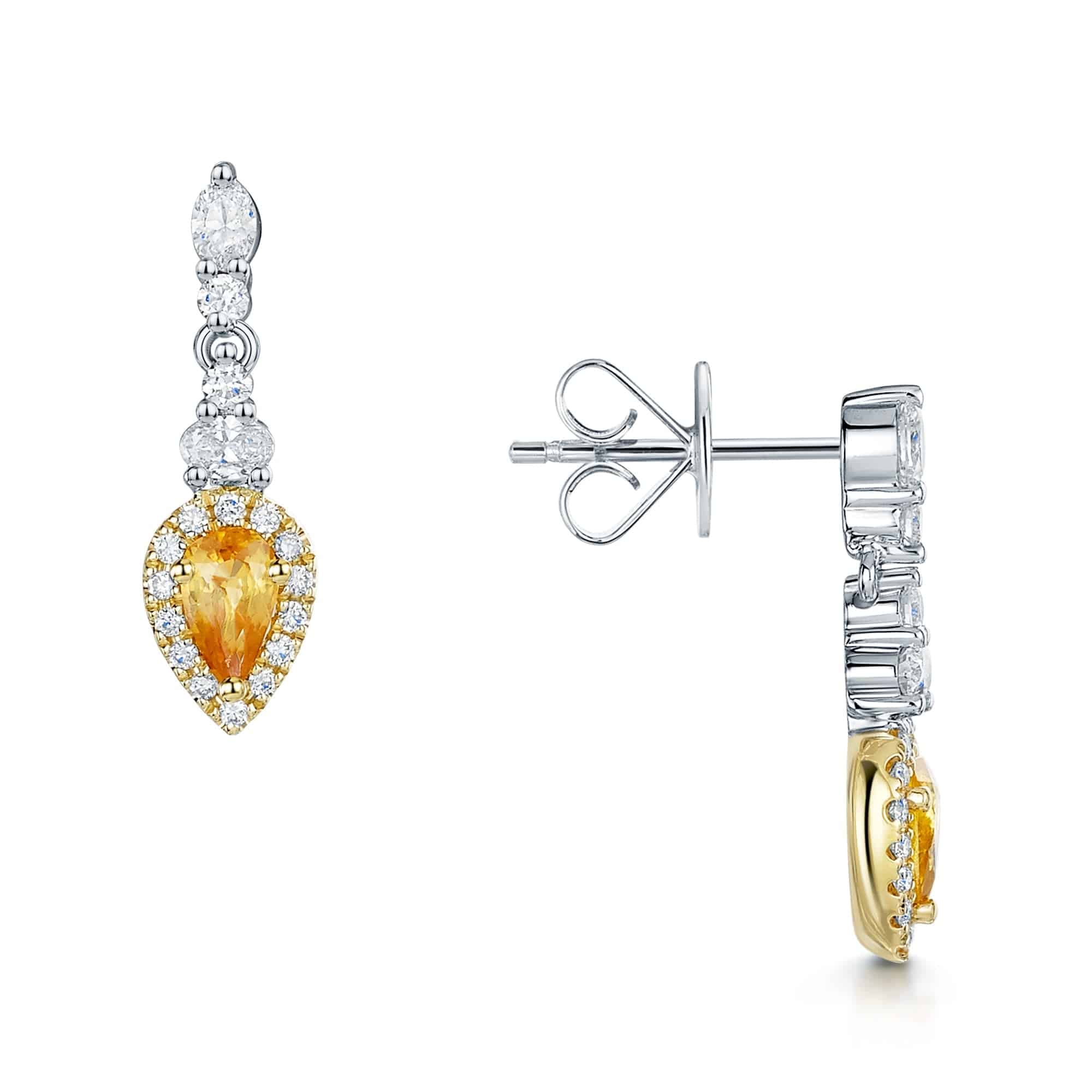 Berry's 18ct White & Yellow Gold Pear Cut Yellow Sapphire Diamond Halo Drop Earrings - Berry's Jewellers