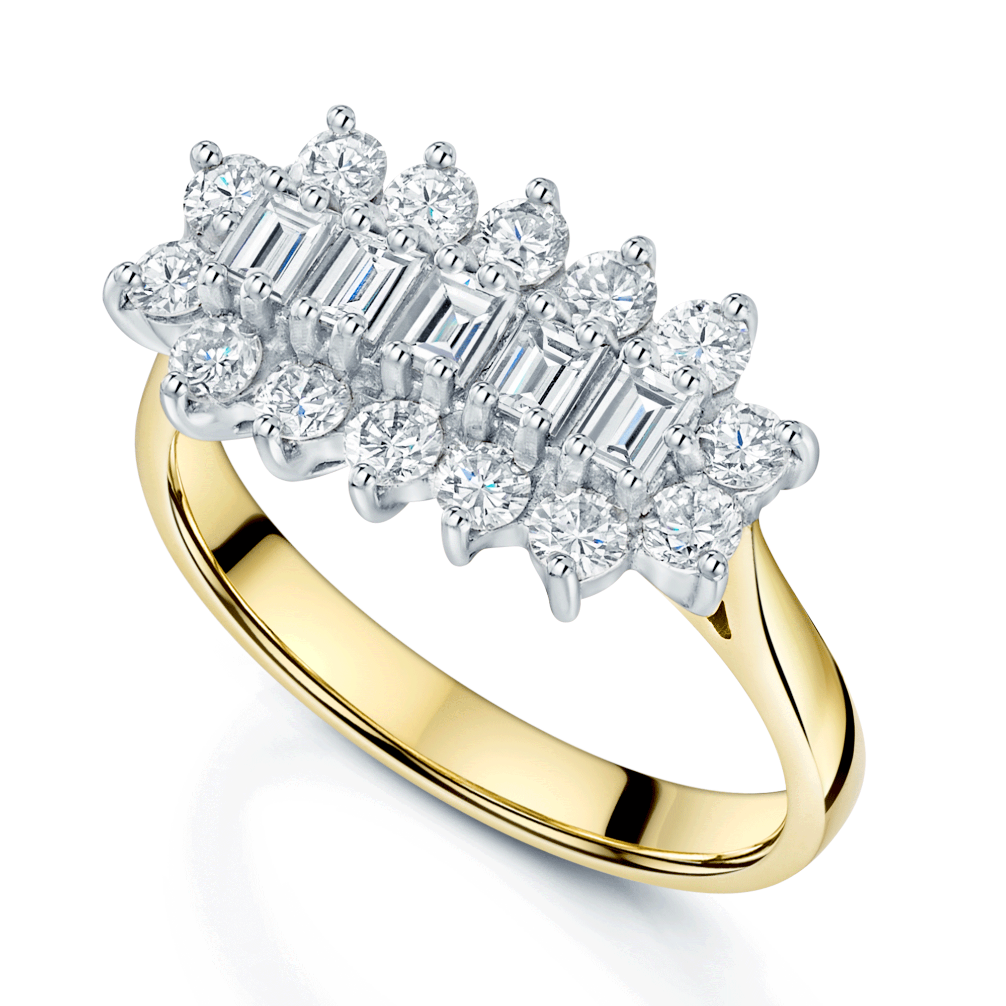 Berry's 18ct Yellow Gold Baguette And Brilliant Cut Diamond Cluster Ring - Berry's Jewellers