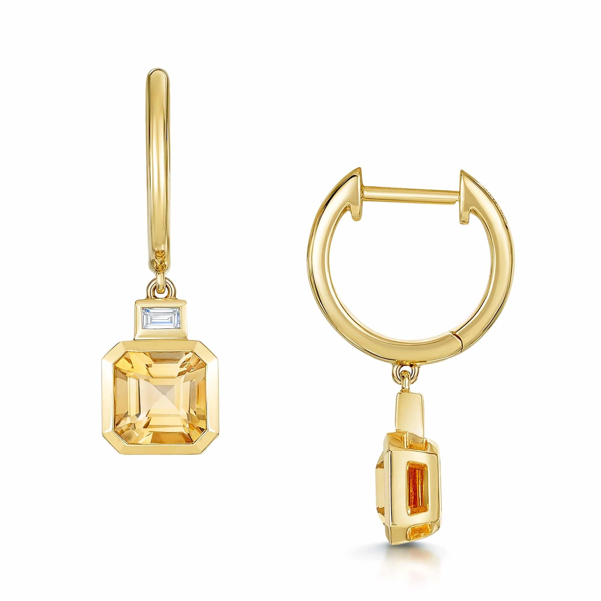 18ct Yellow Gold Citrine & Diamond Rubover Set Earrings