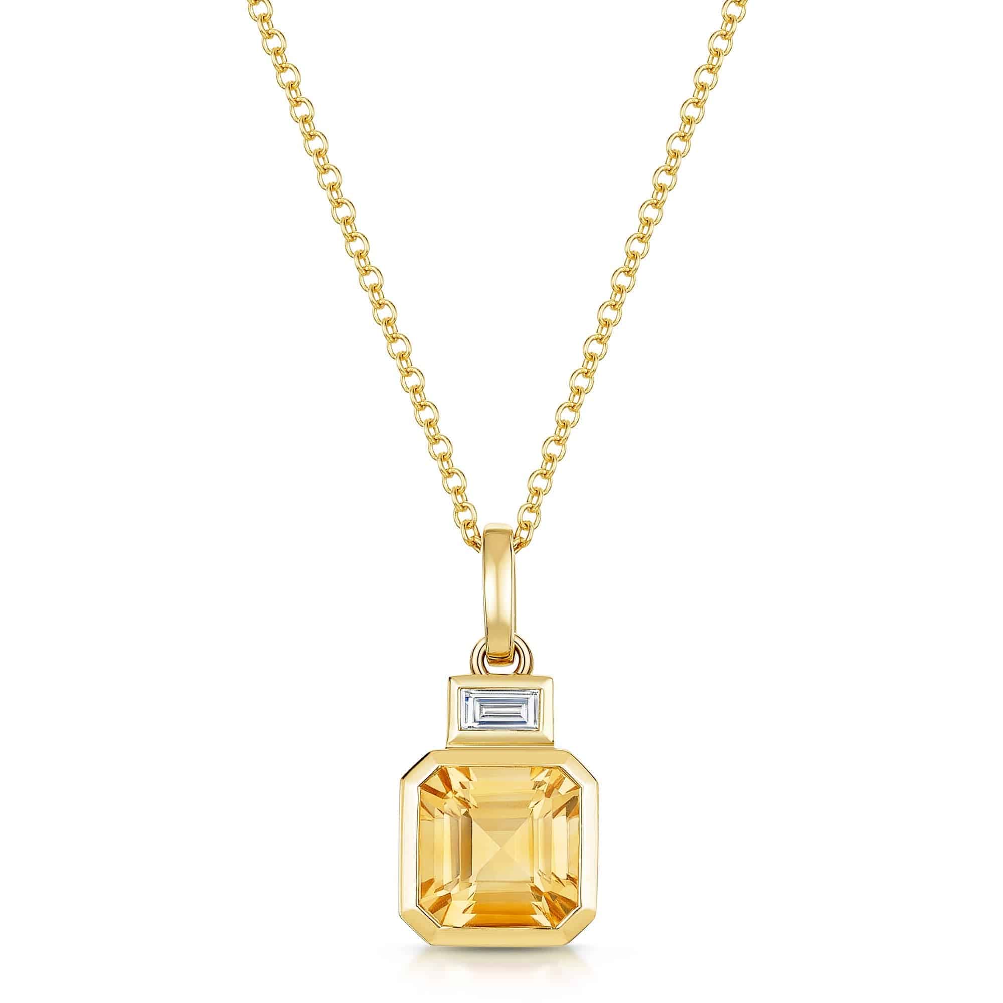 Berry's 18ct Yellow Gold Citrine & Diamond Rubover Set Pendant - Berry's Jewellers