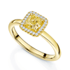 18ct Yellow Gold Cushion Cut Halo Yellow Diamond Ring