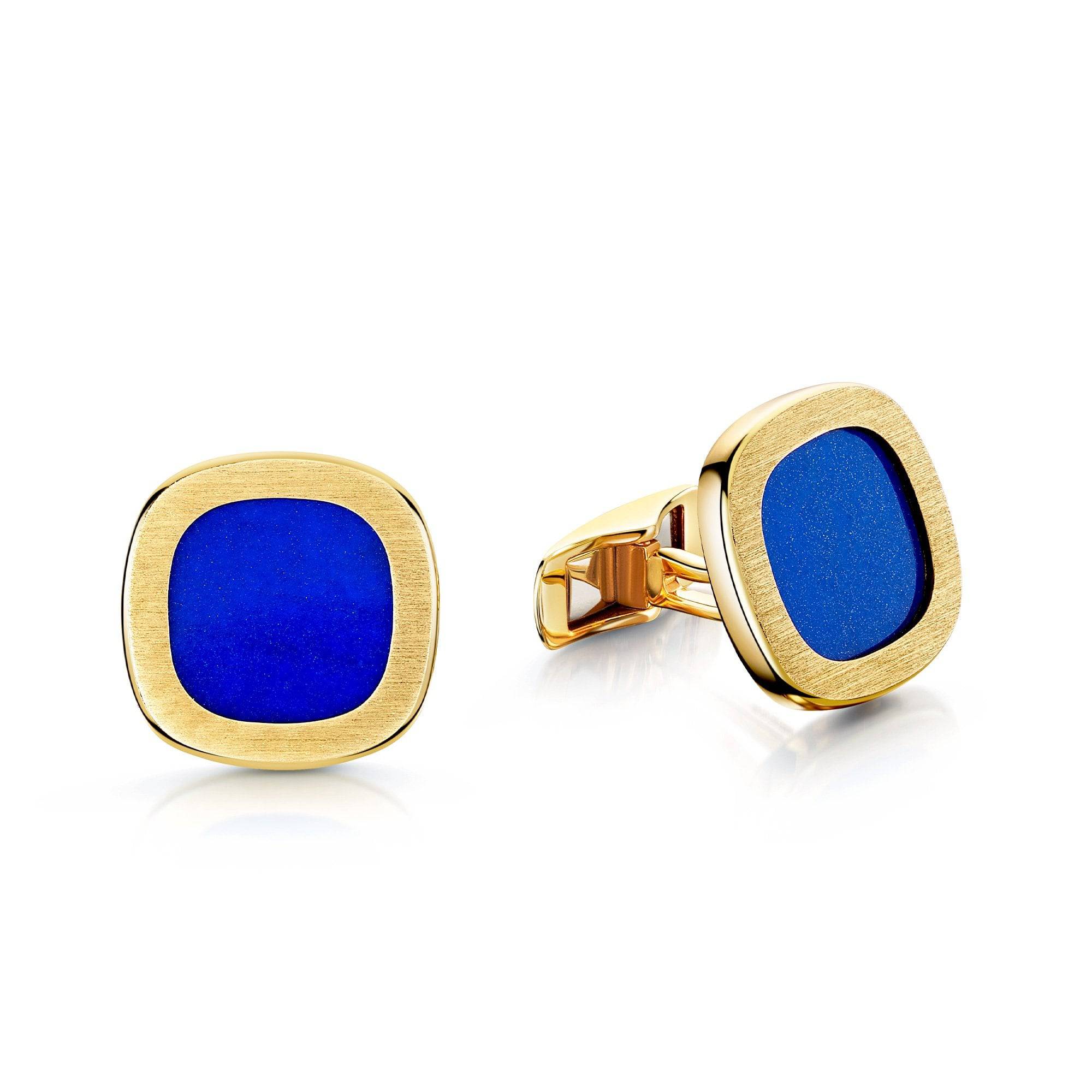 18ct Yellow Gold Cushion Shaped Lapis Lazuli Set Cufflinks