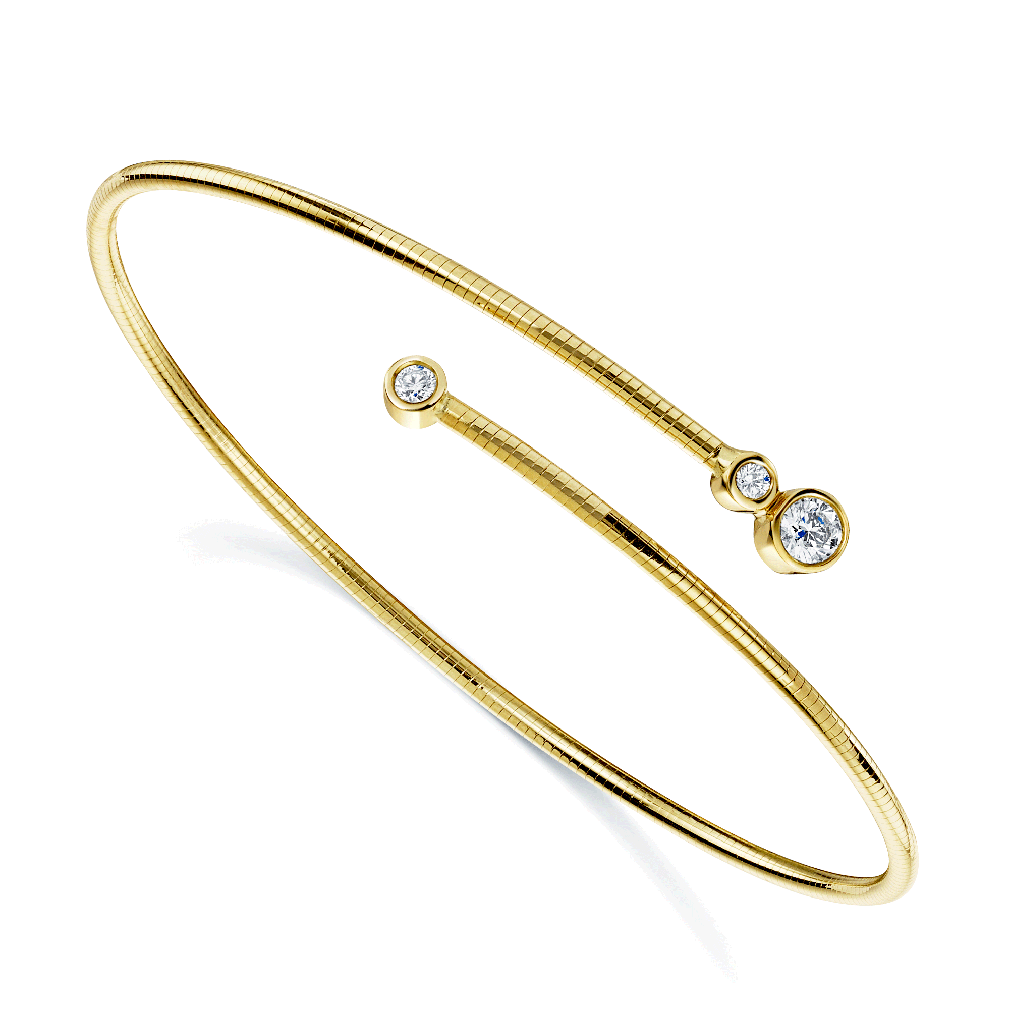 18ct Yellow Gold Diamond Fancy Three Stone Rub Over Bangle