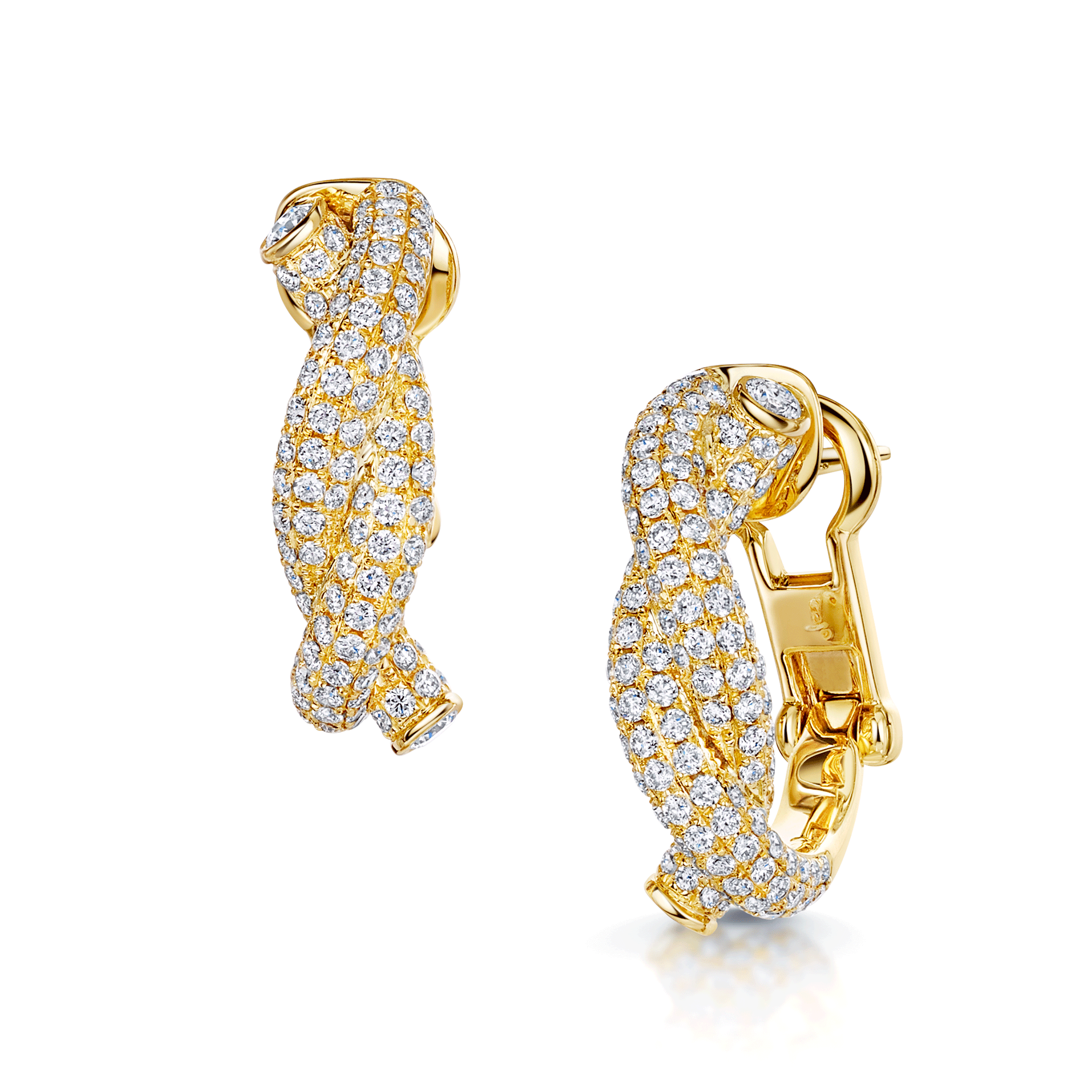 18ct Yellow Gold Diamond Knot Pave Set Hoop Earrings