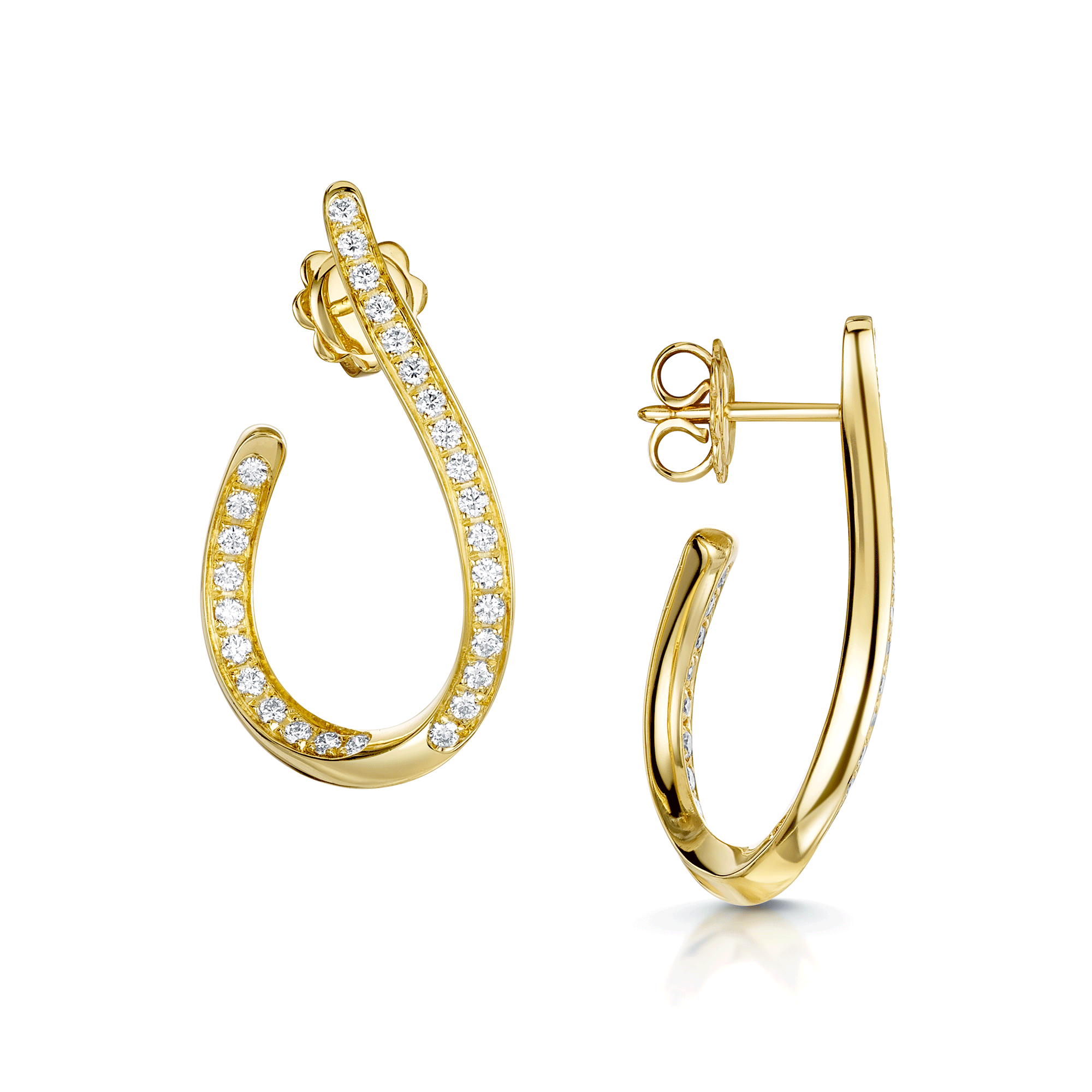 18ct Yellow Gold Diamond Pave Set Twisted Hoop Earrings