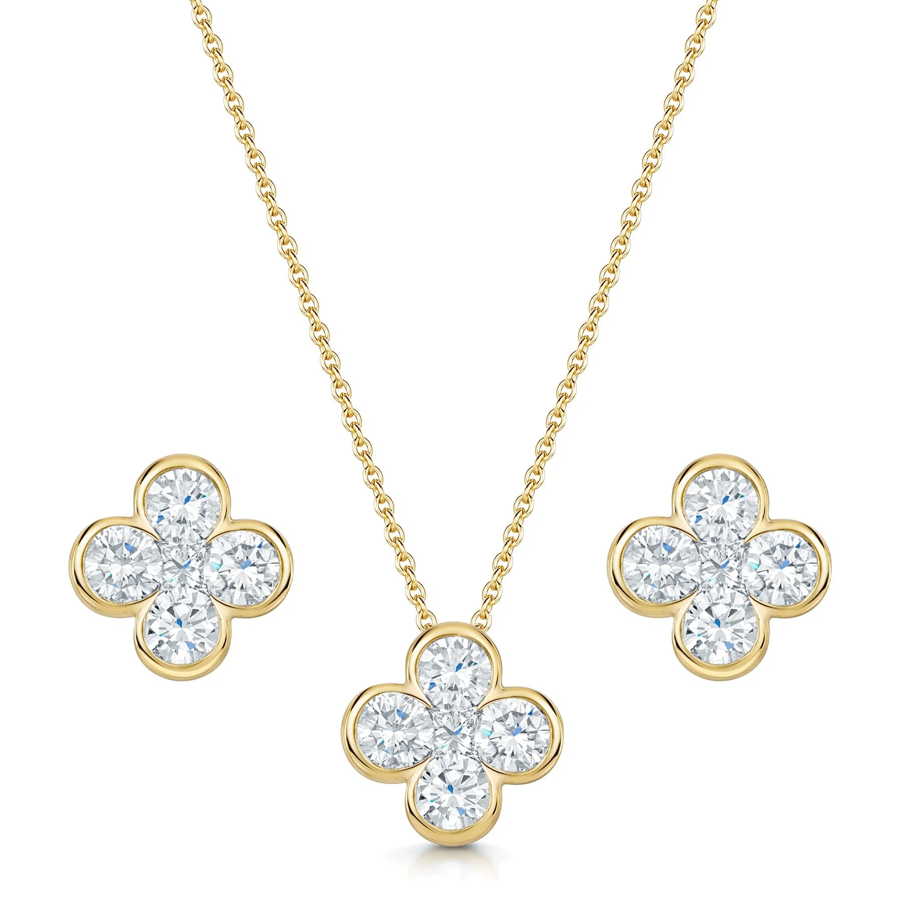 18ct Yellow Gold Diamond Pendant & Earring Set